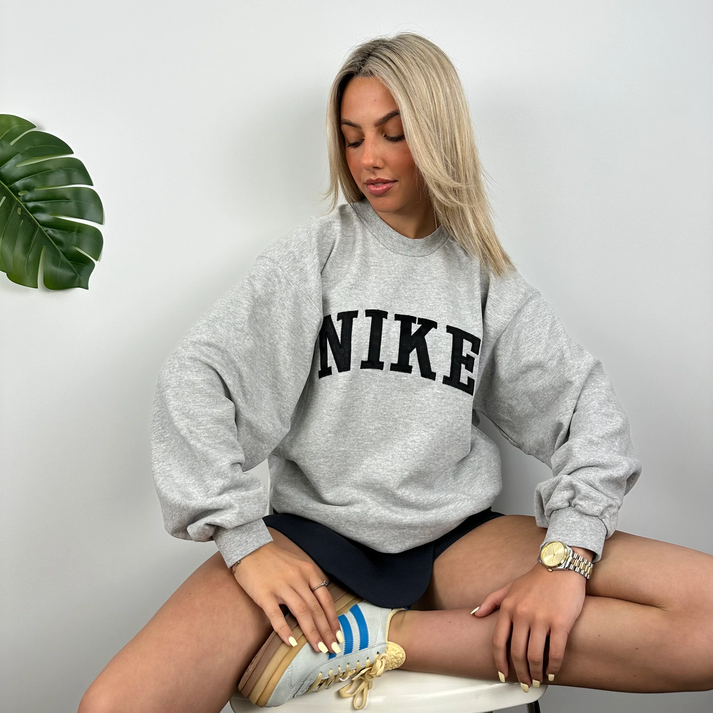 Nike Grey Embroidered Spell Out Sweatshirt (M) - Image 4