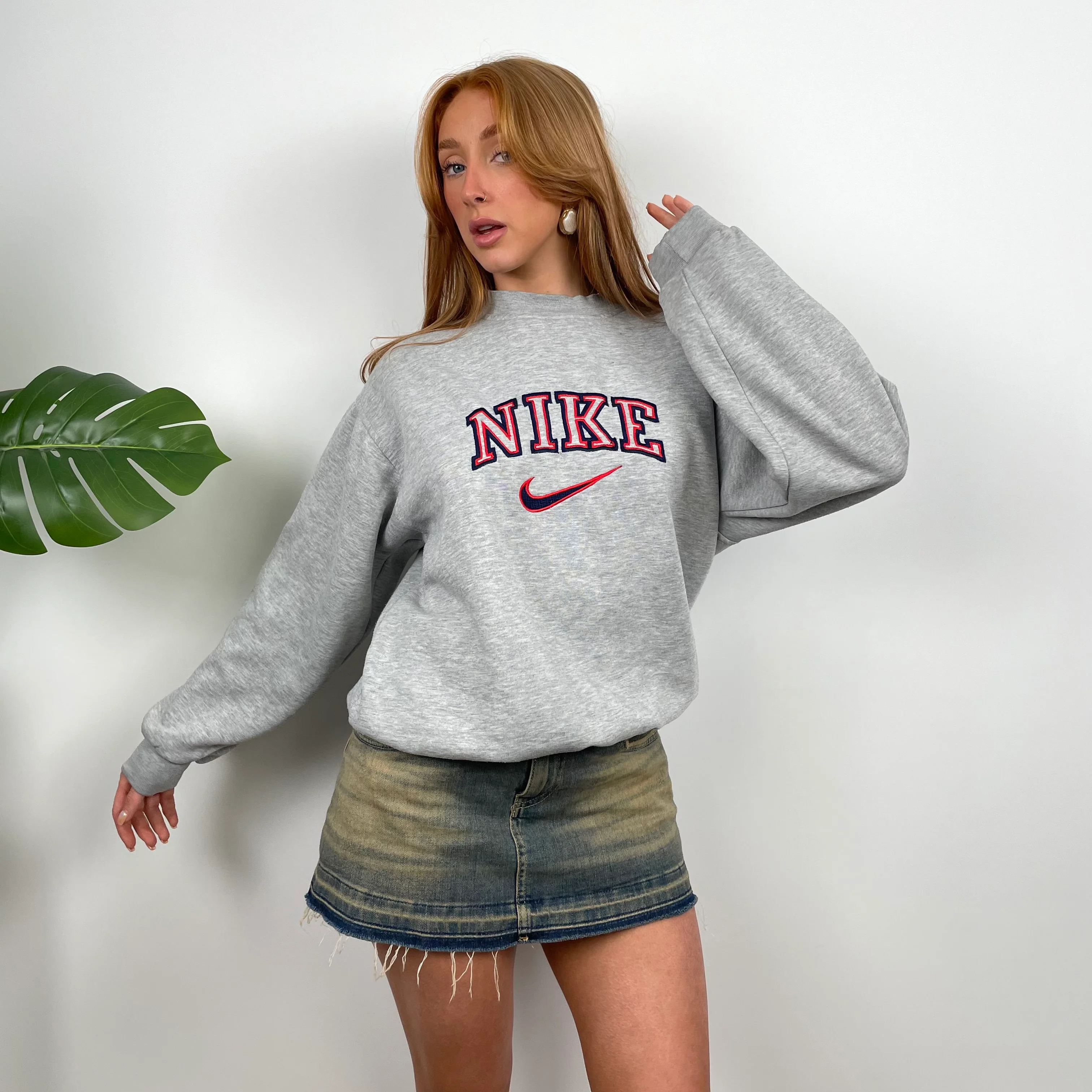Nike Grey Embroidered Spell Out Sweatshirt (M) - Image 2