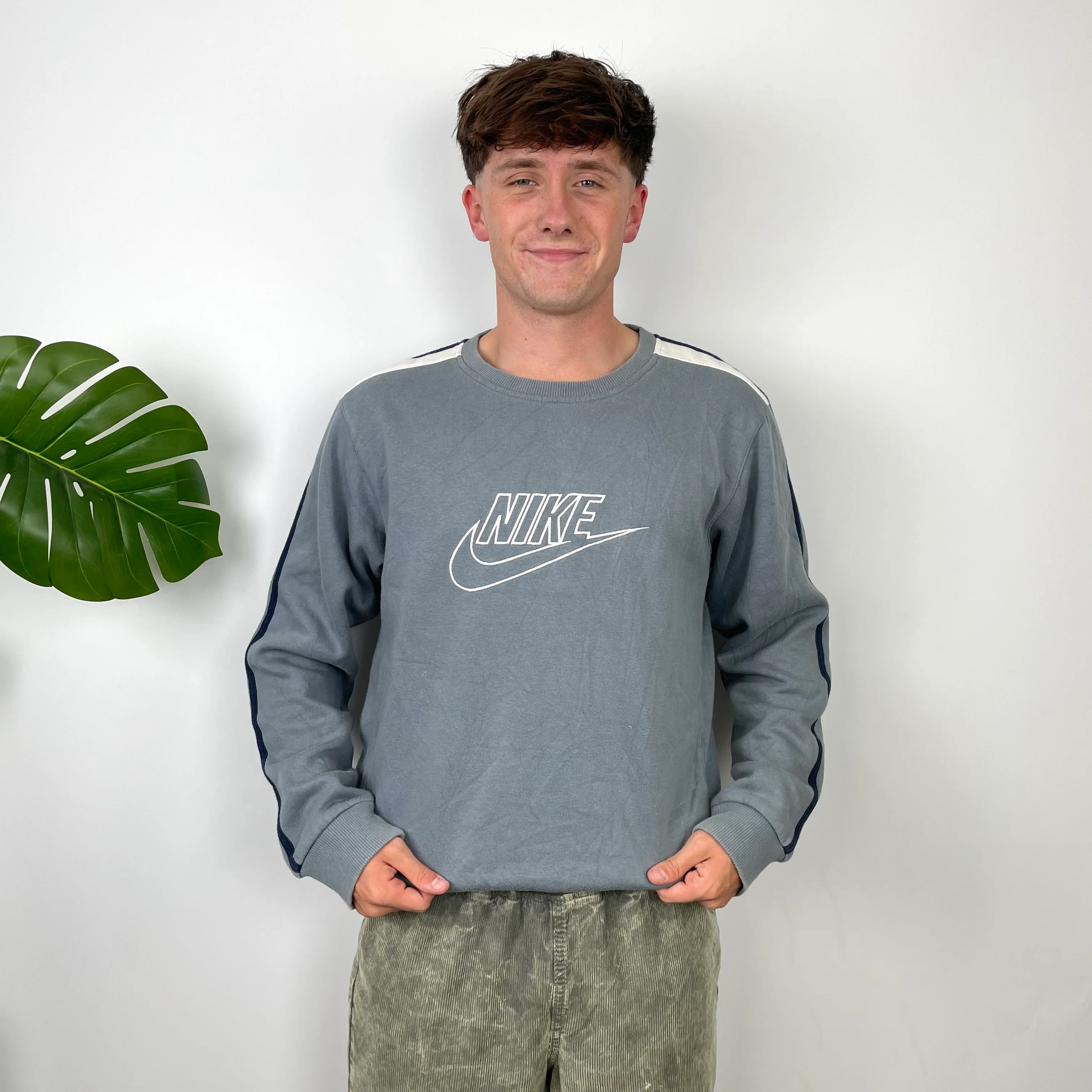 Nike Grey Embroidered Spell Out Sweatshirt (S) - Image 2