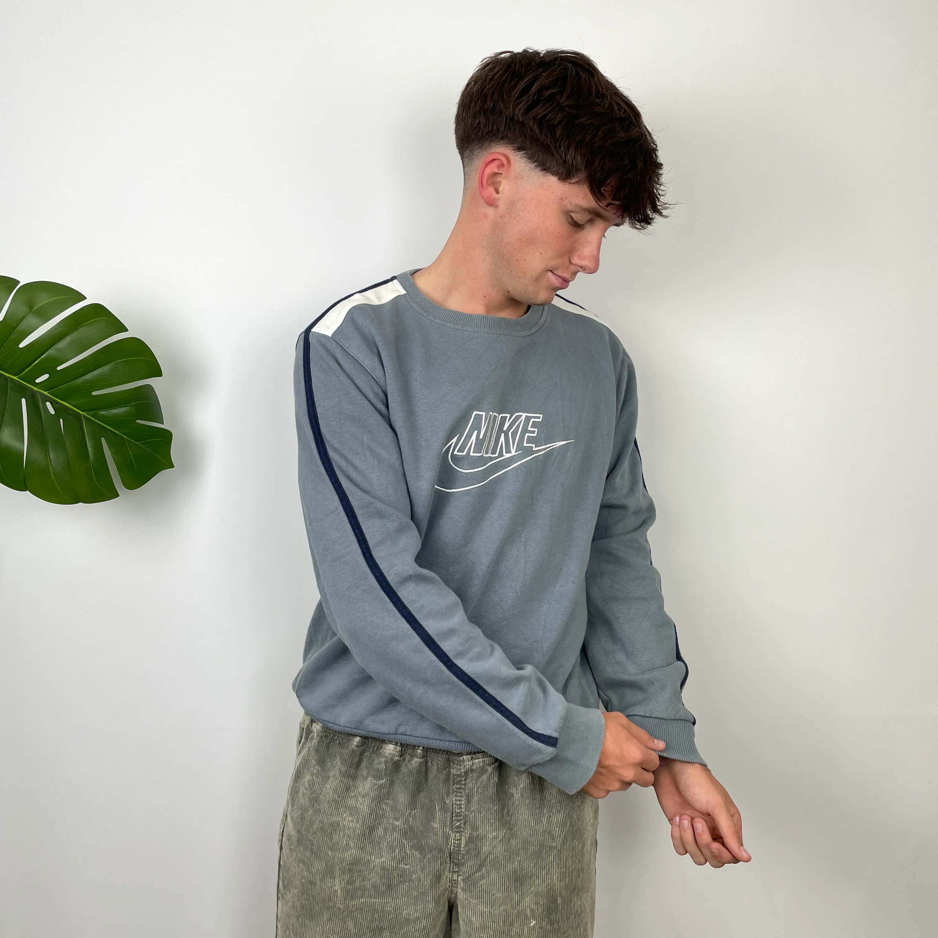 Nike Grey Embroidered Spell Out Sweatshirt (S) - Image 4