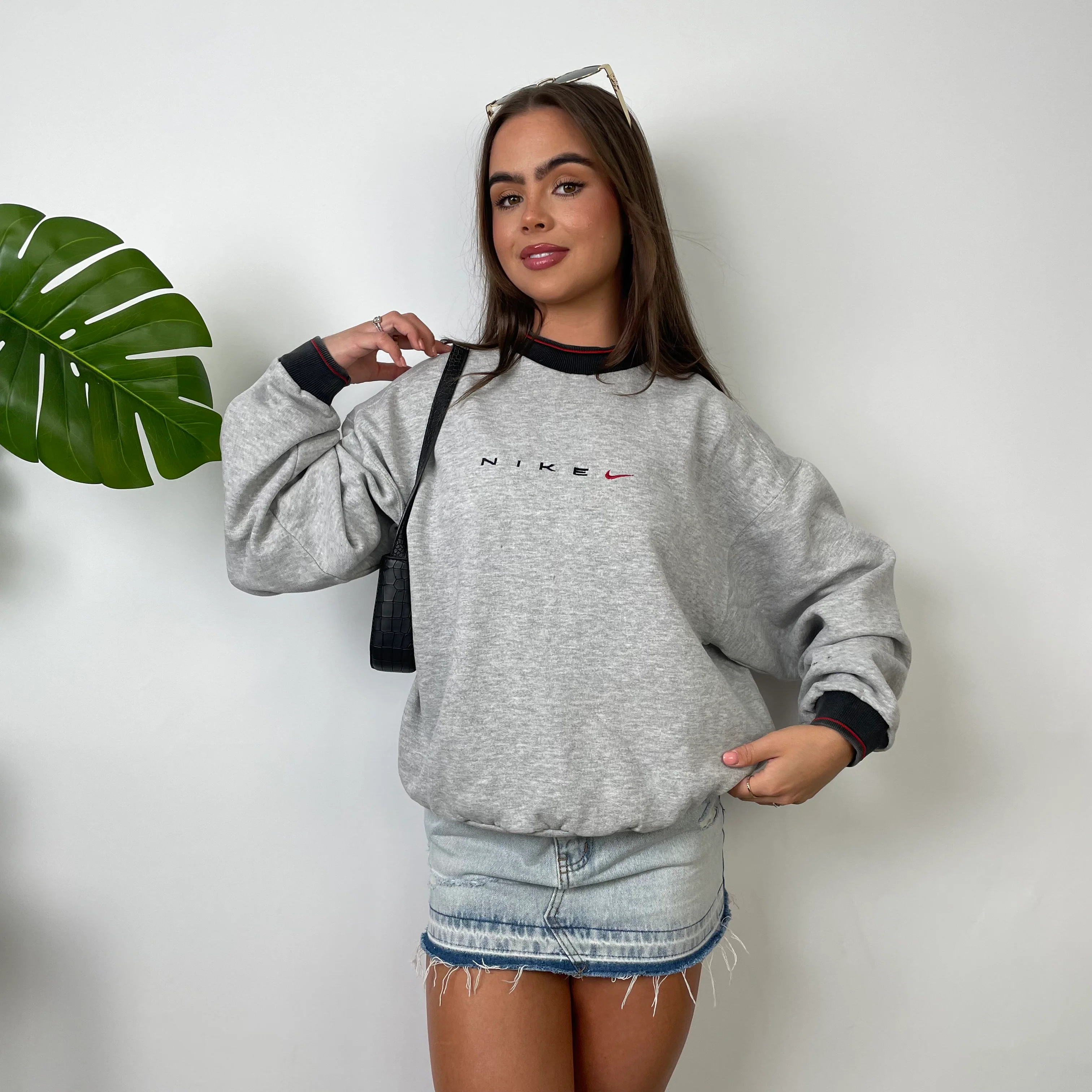 Nike Grey Embroidered Spell Out Sweatshirt (S) - Image 5