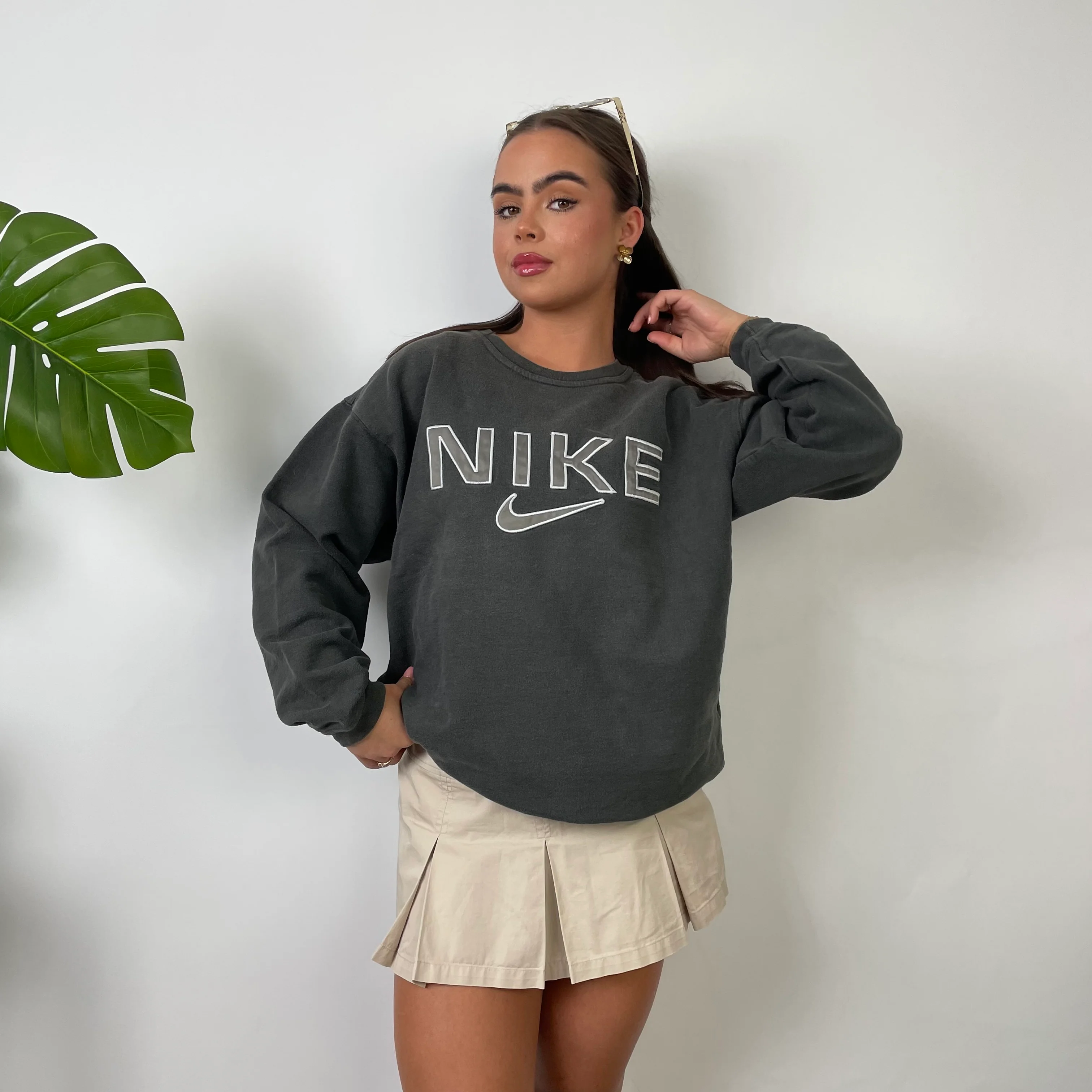 Nike Grey Embroidered Spell Out Sweatshirt (S) - Image 3