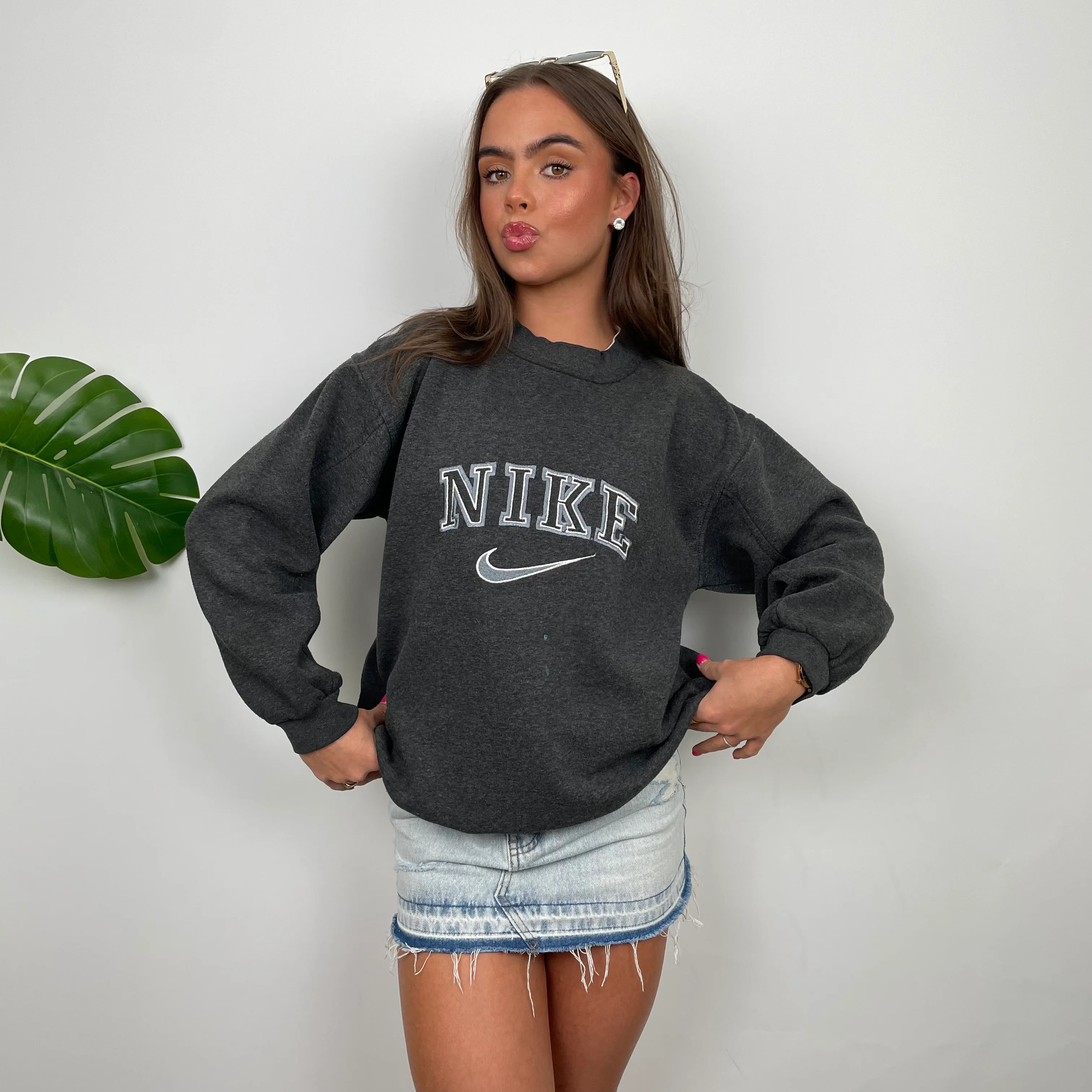 Nike Grey Embroidered Spell Out Sweatshirt (S) - Image 3