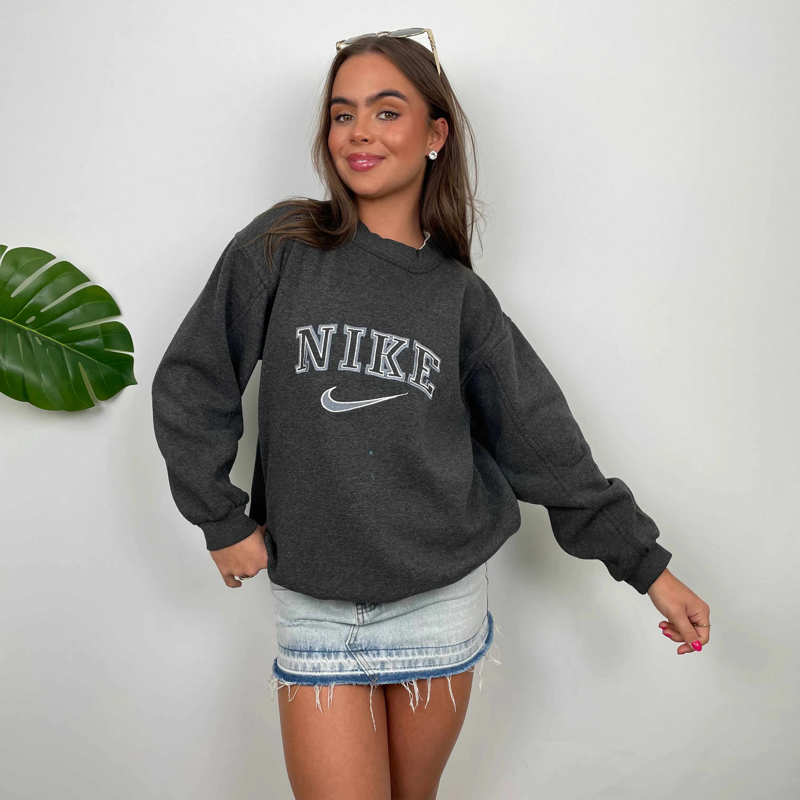 Nike Grey Embroidered Spell Out Sweatshirt (S) - Image 4