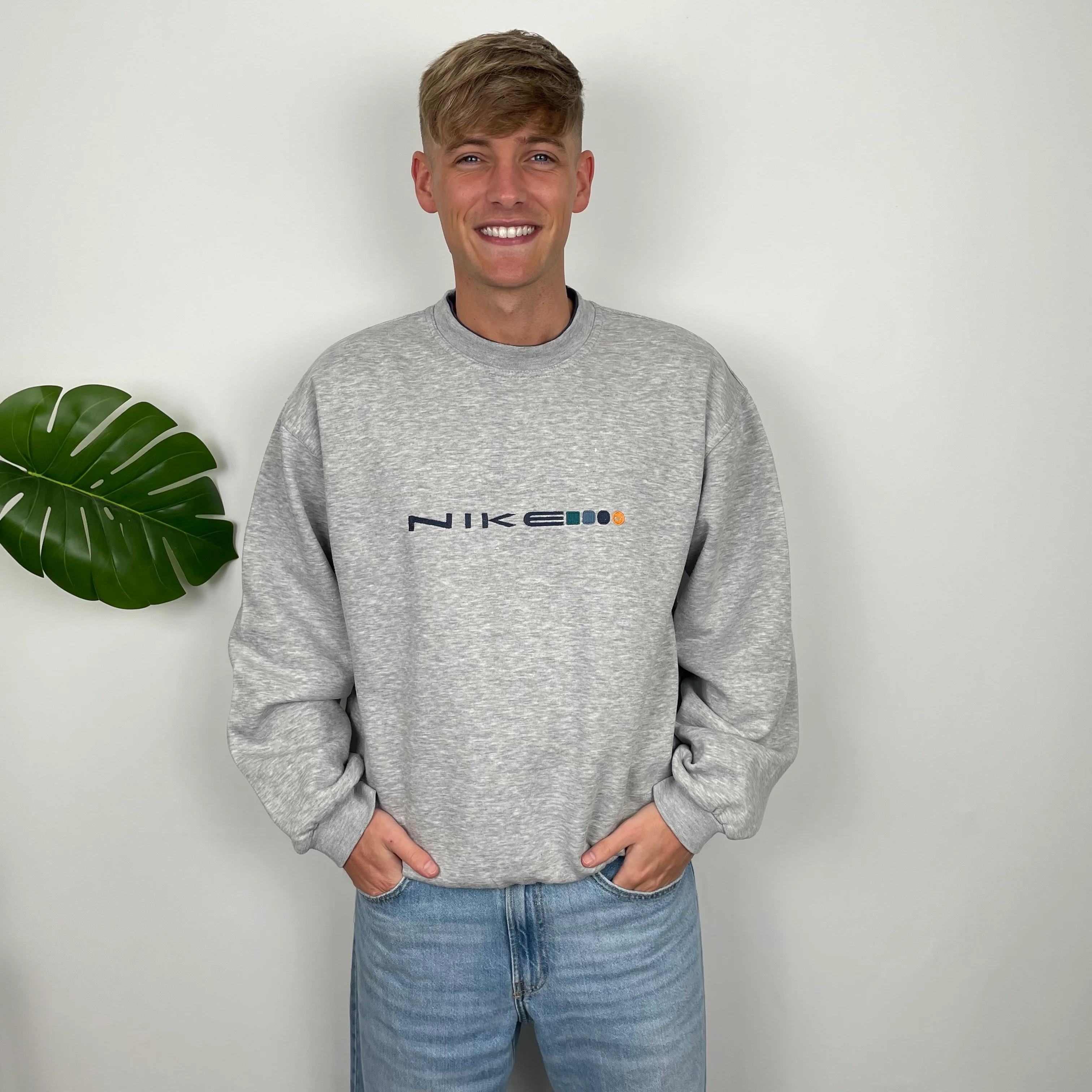 Nike Grey Embroidered Spell Out Sweatshirt (L) - Image 2