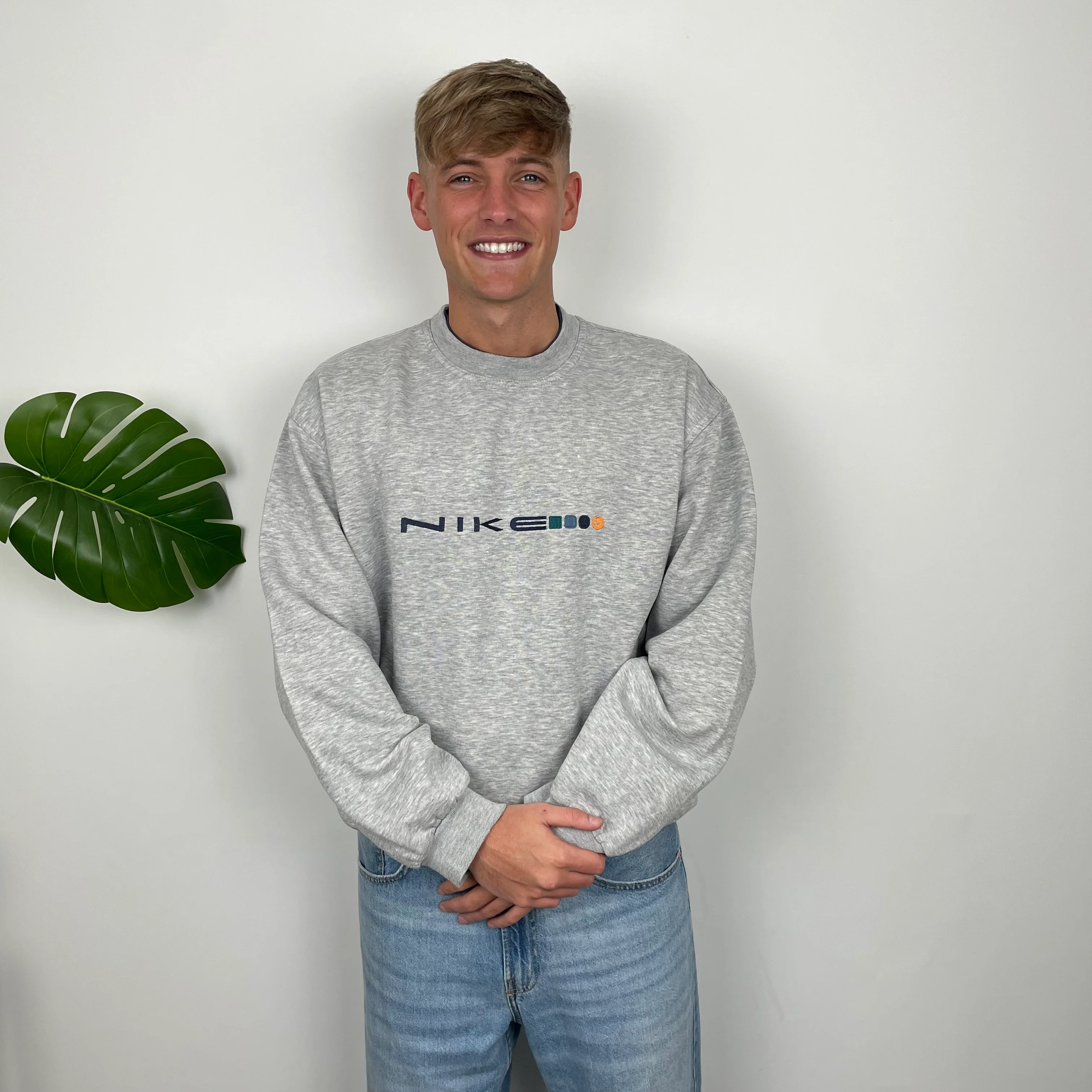 Nike Grey Embroidered Spell Out Sweatshirt (L) - Image 5
