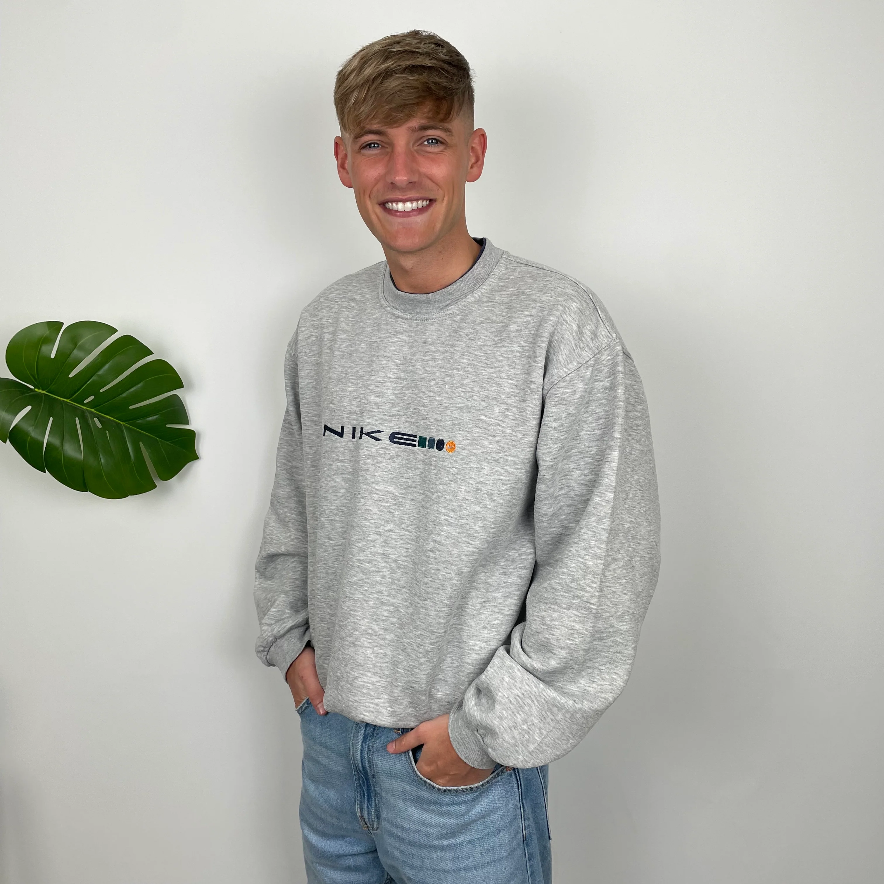 Nike Grey Embroidered Spell Out Sweatshirt (L) - Image 6