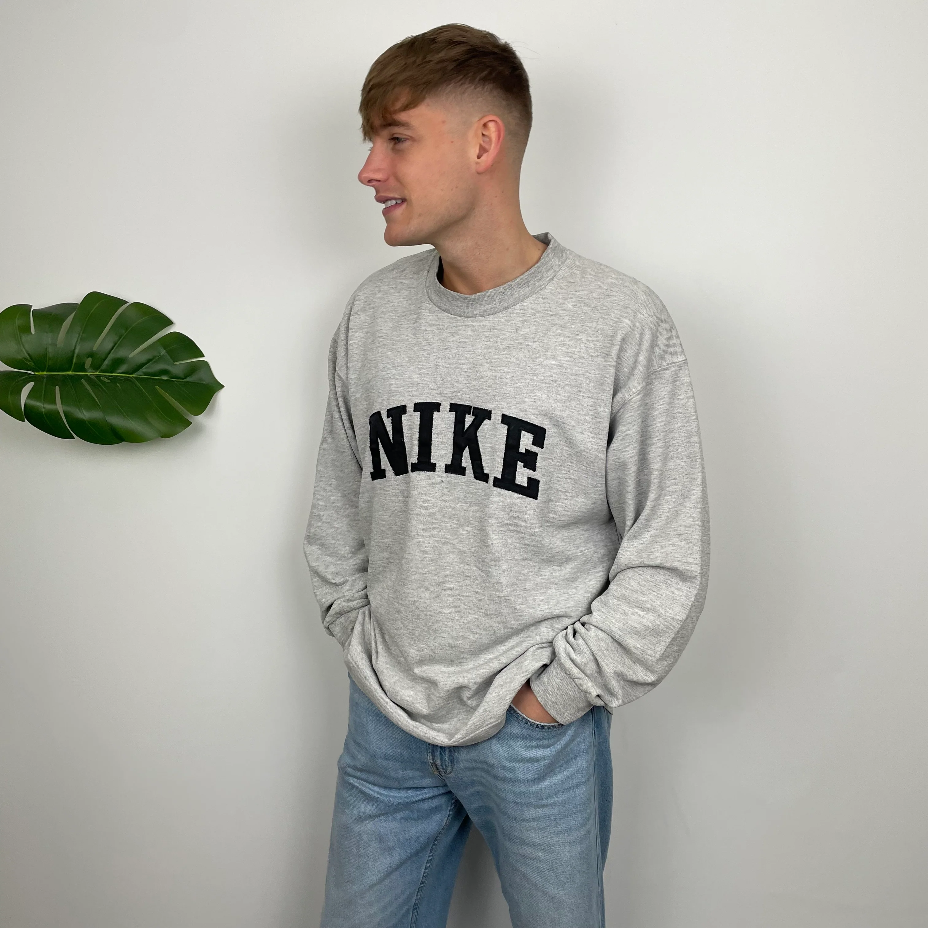 Nike Grey Embroidered Spell Out Sweatshirt (L) - Image 3