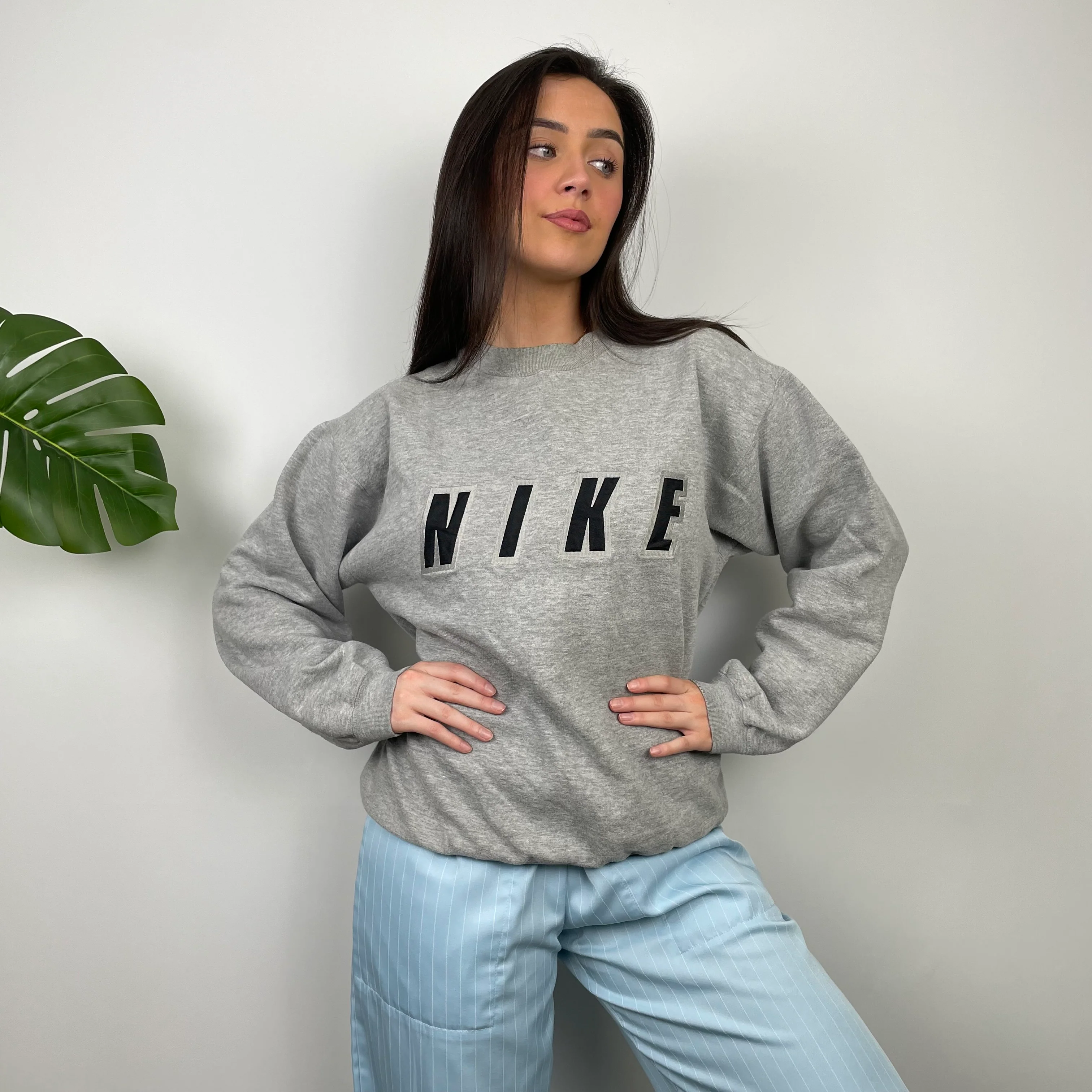 Nike Grey Embroidered Spell Out Sweatshirt (M) - Image 3