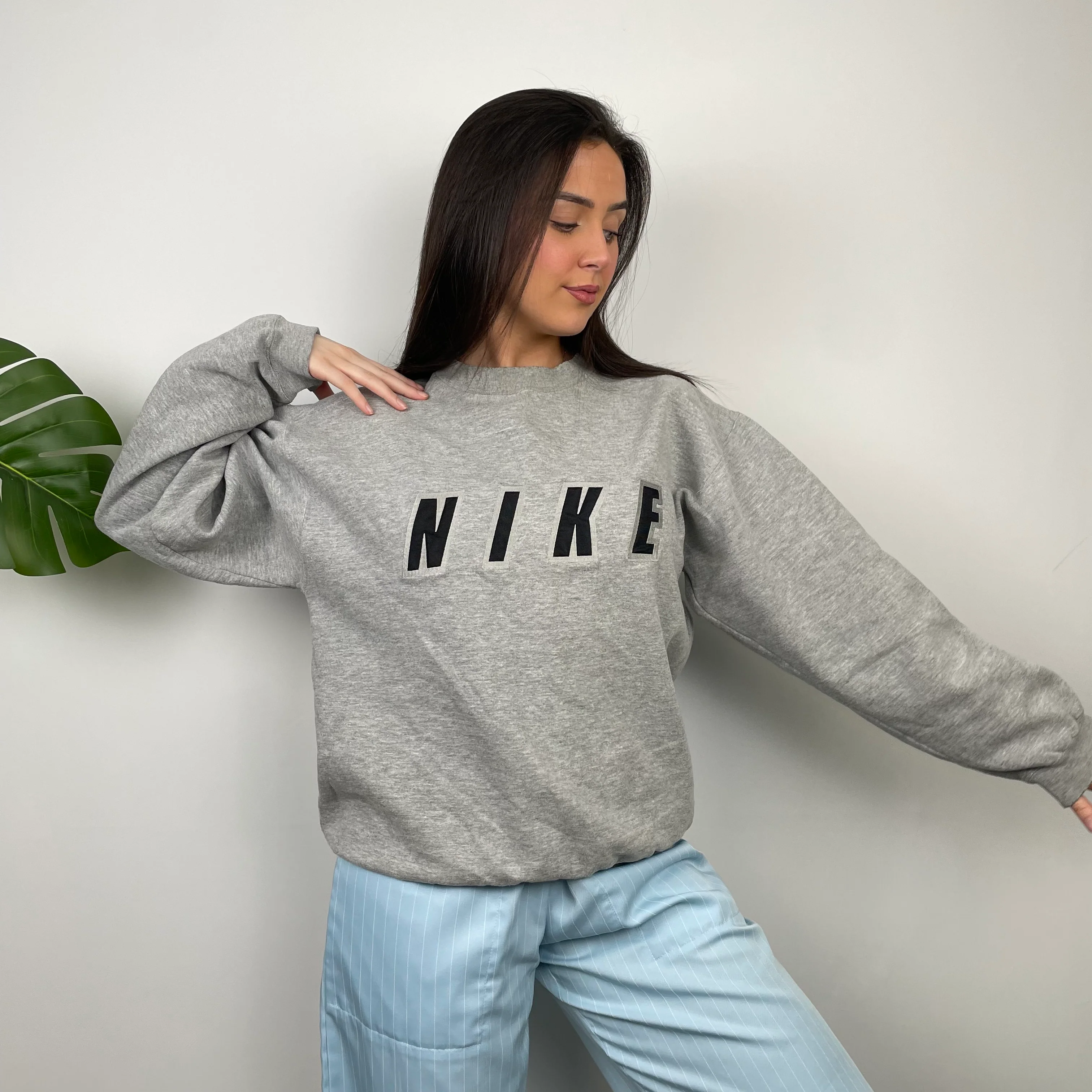 Nike Grey Embroidered Spell Out Sweatshirt (M) - Image 4