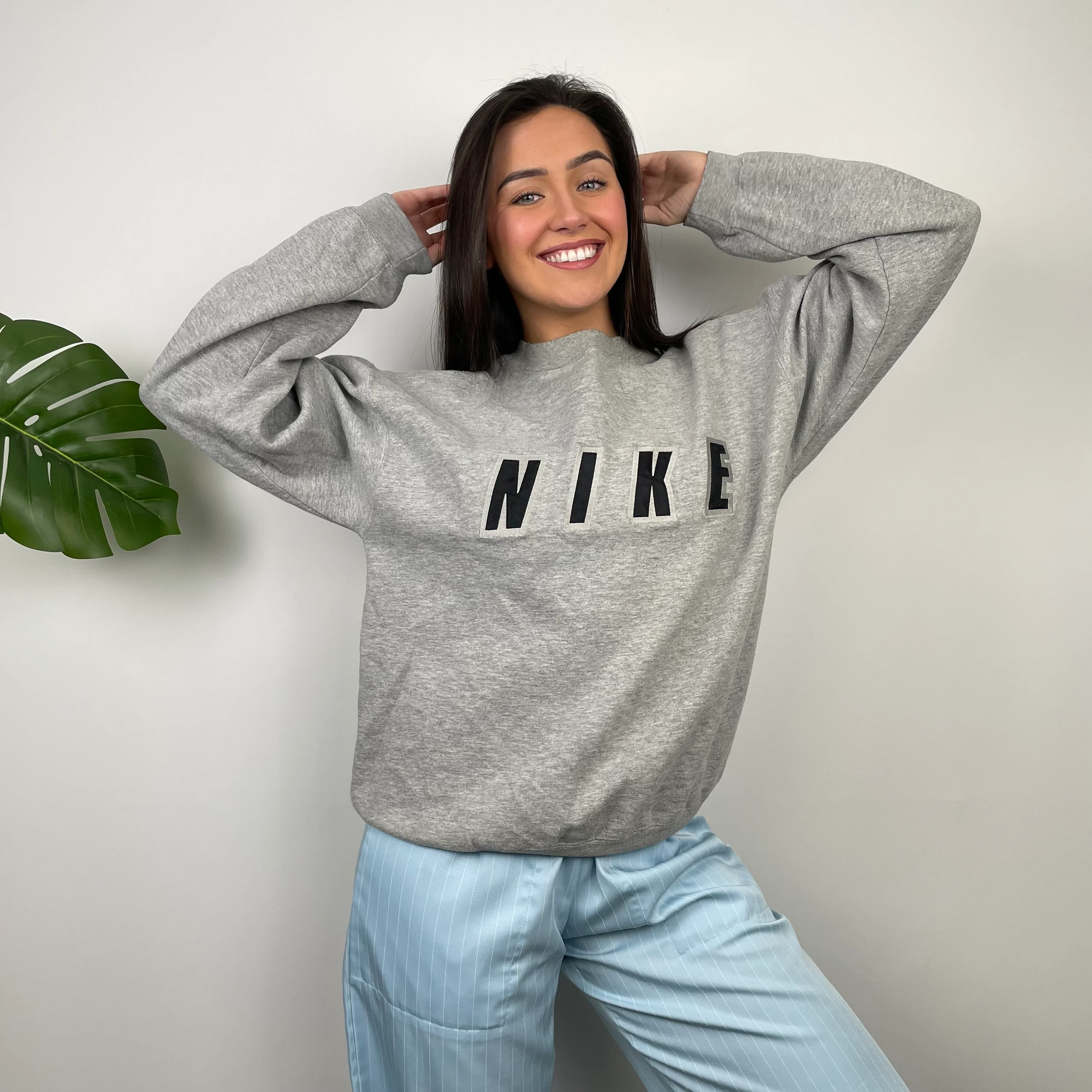 Nike Grey Embroidered Spell Out Sweatshirt (M) - Image 5