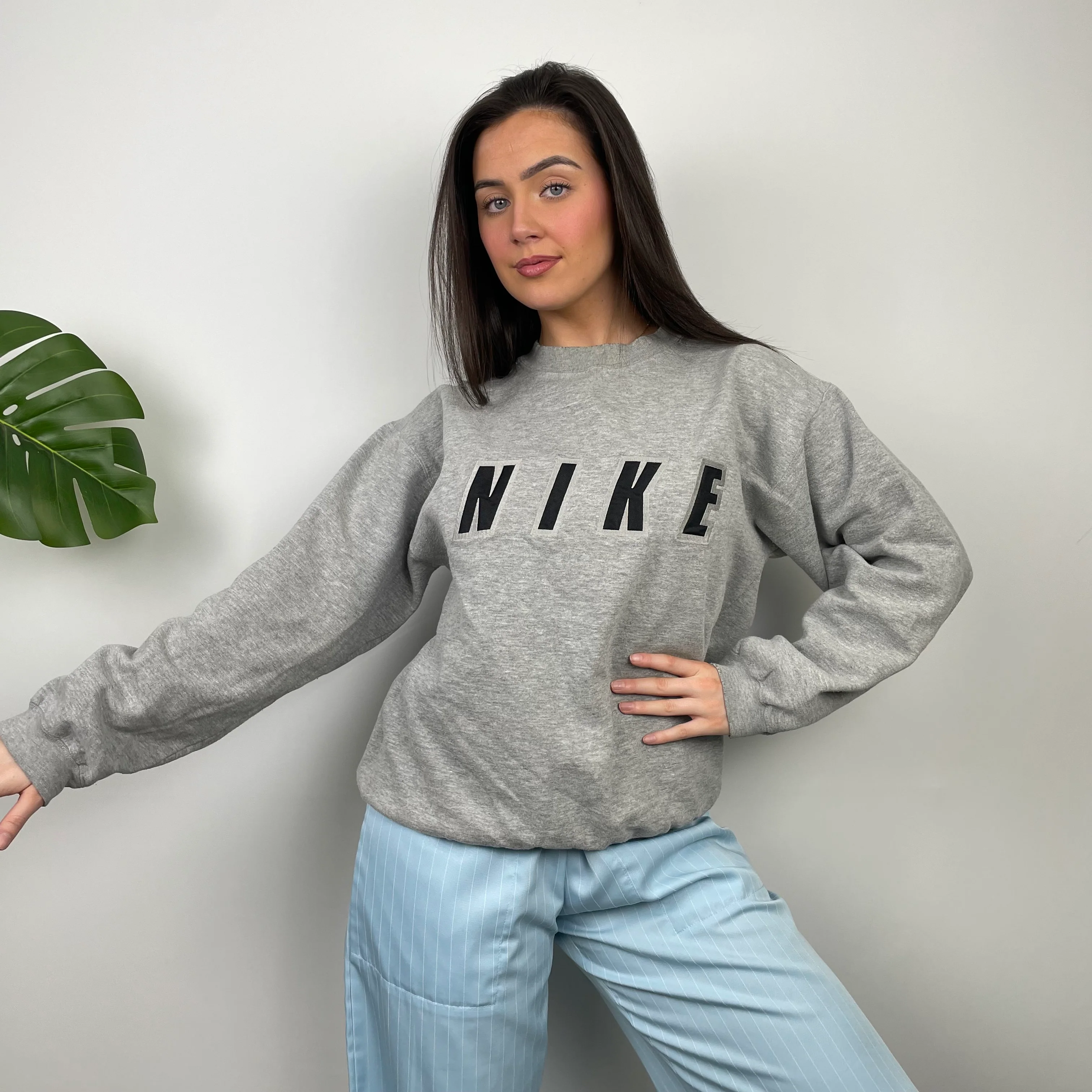 Nike Grey Embroidered Spell Out Sweatshirt (M) - Image 6
