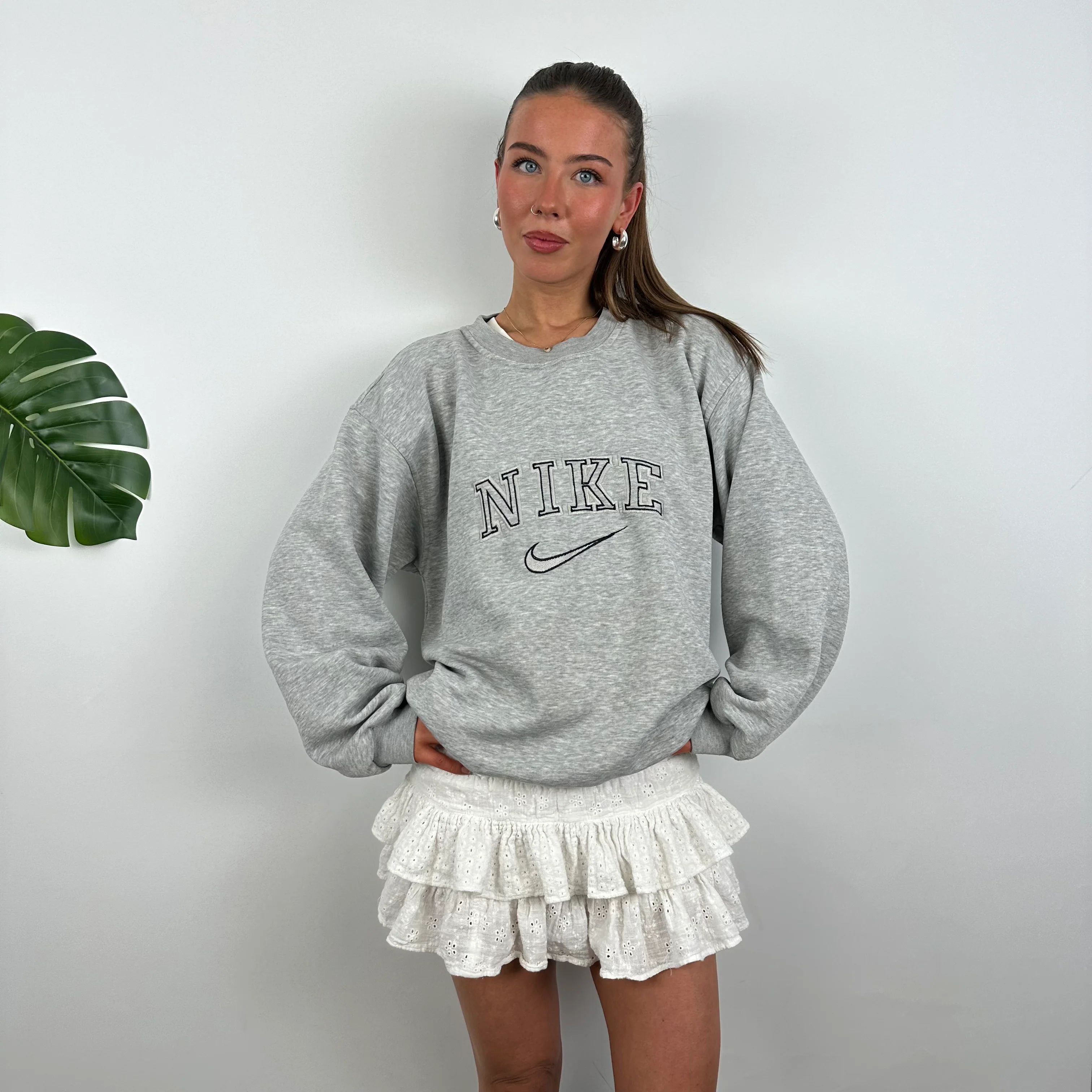 Nike Grey Embroidered Spell Out Sweatshirt (L) - Image 2