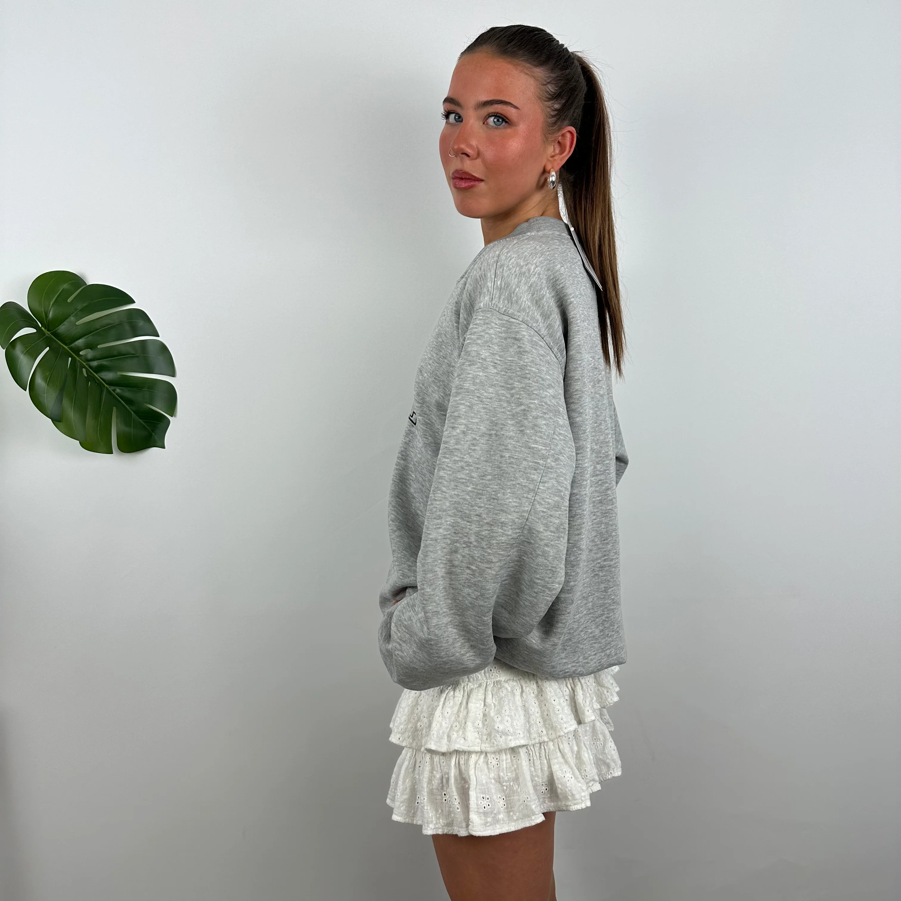 Nike Grey Embroidered Spell Out Sweatshirt (L) - Image 6