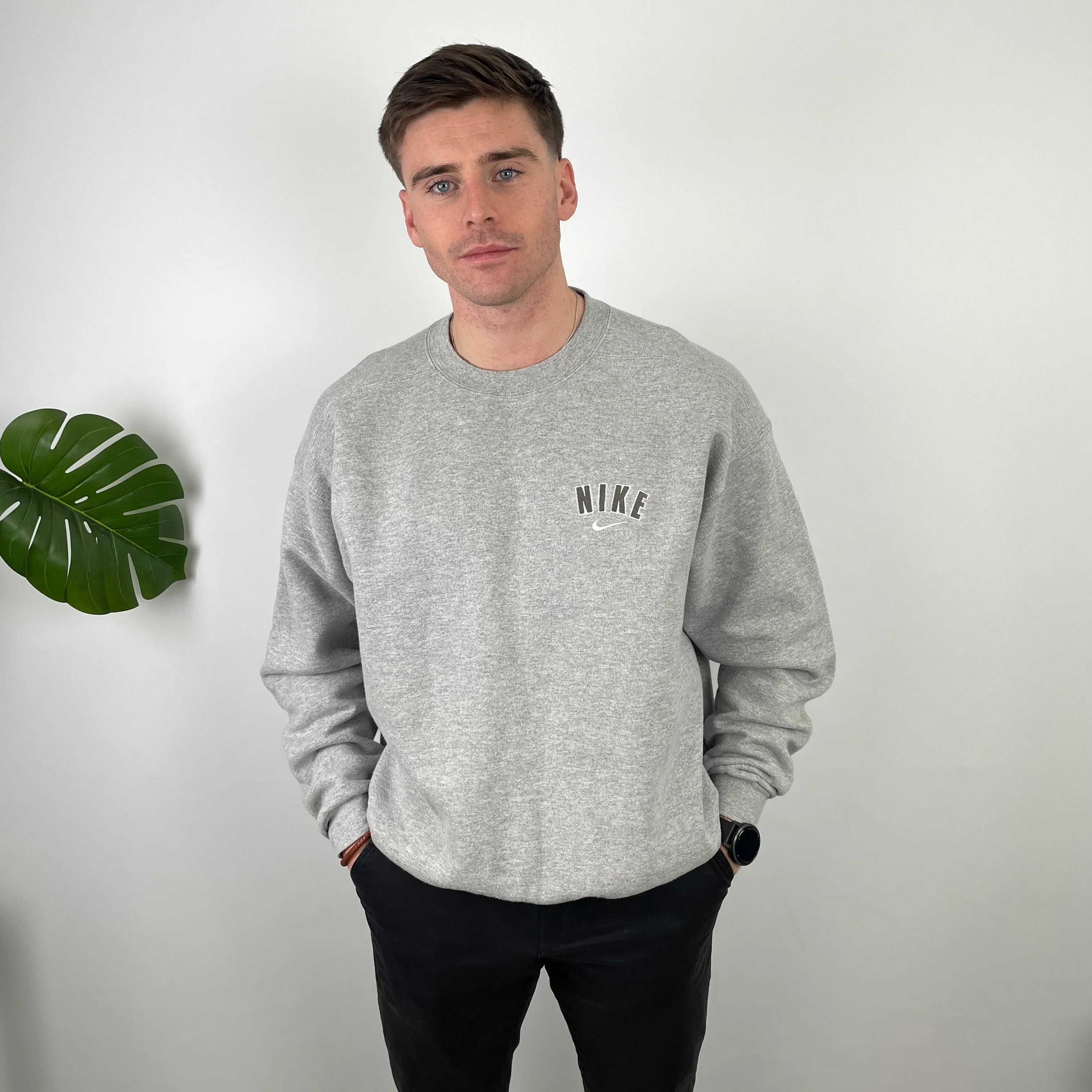 Nike Grey Embroidered Spell Out Sweatshirt (XL) - Image 3