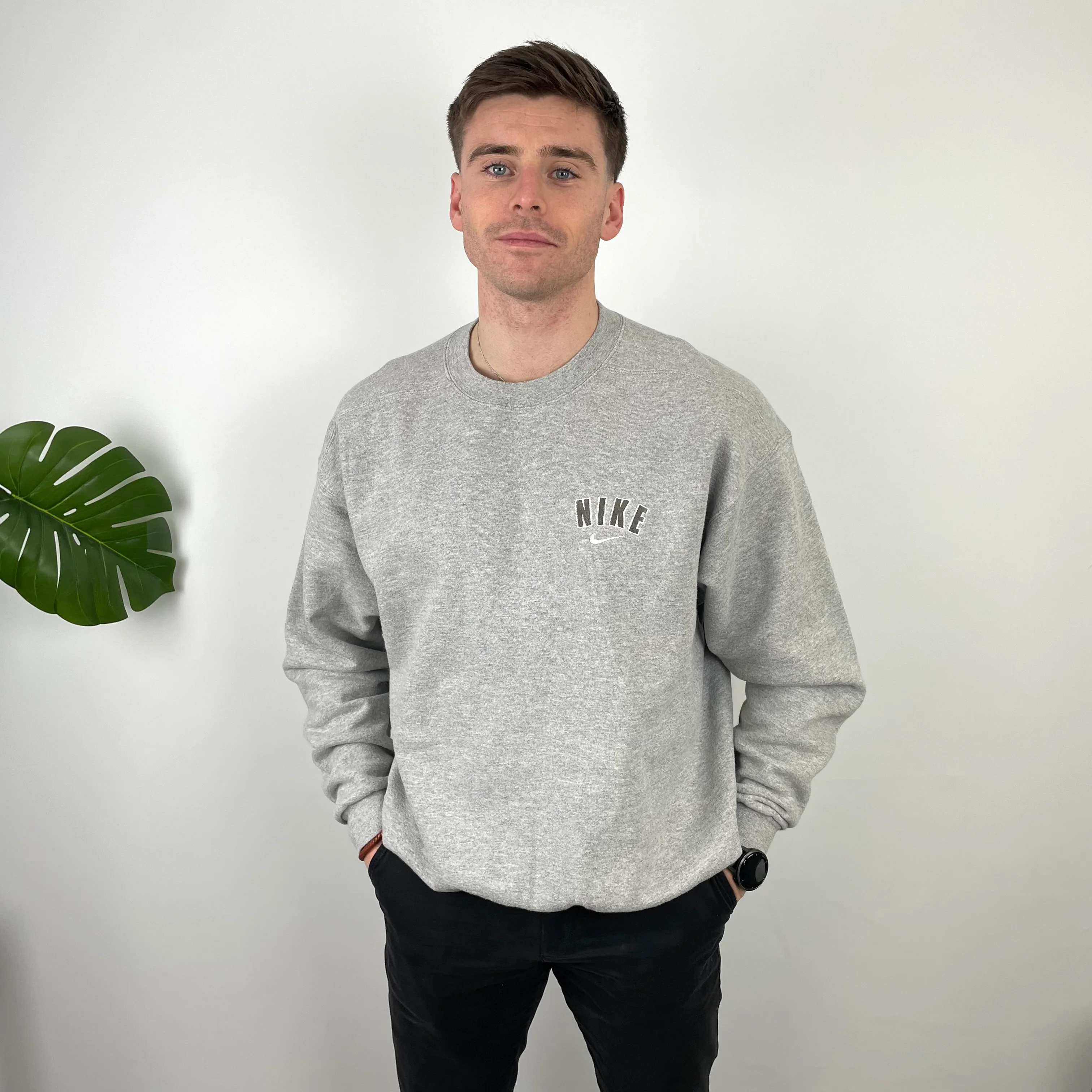 Nike Grey Embroidered Spell Out Sweatshirt (XL) - Image 5