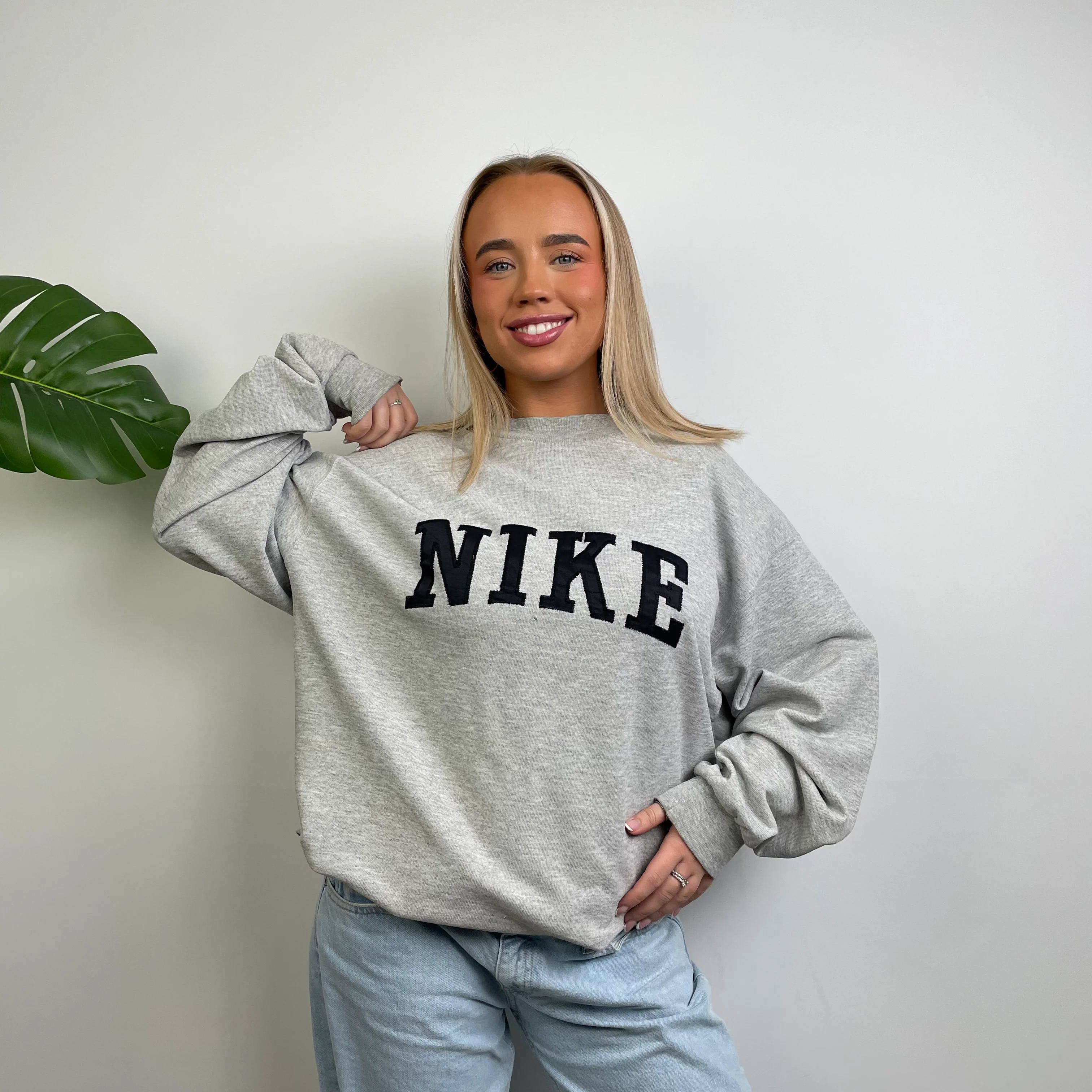Nike Grey Embroidered Spell Out Sweatshirt (L) - Image 2