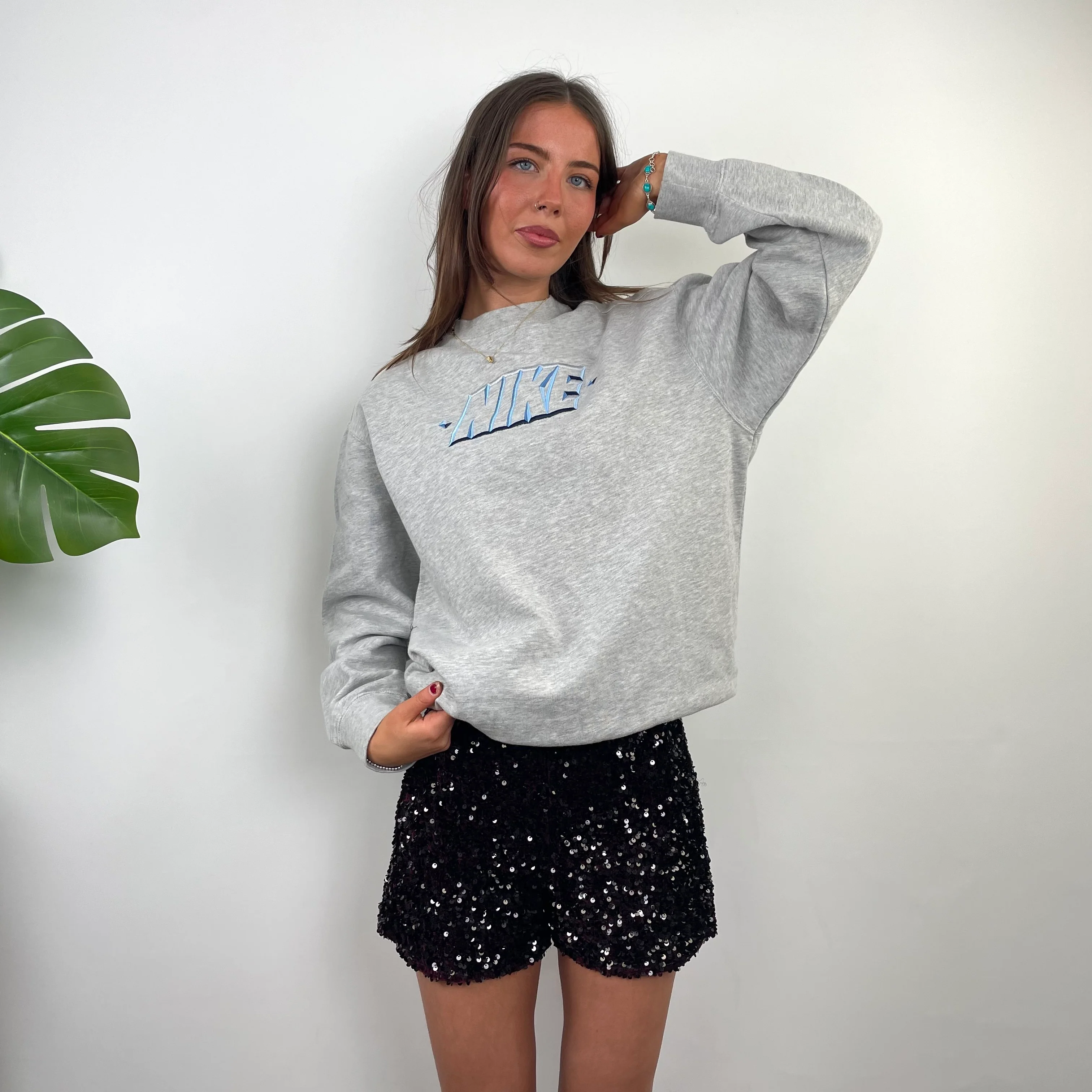 Nike Grey Embroidered Spell Out Sweatshirt (L)