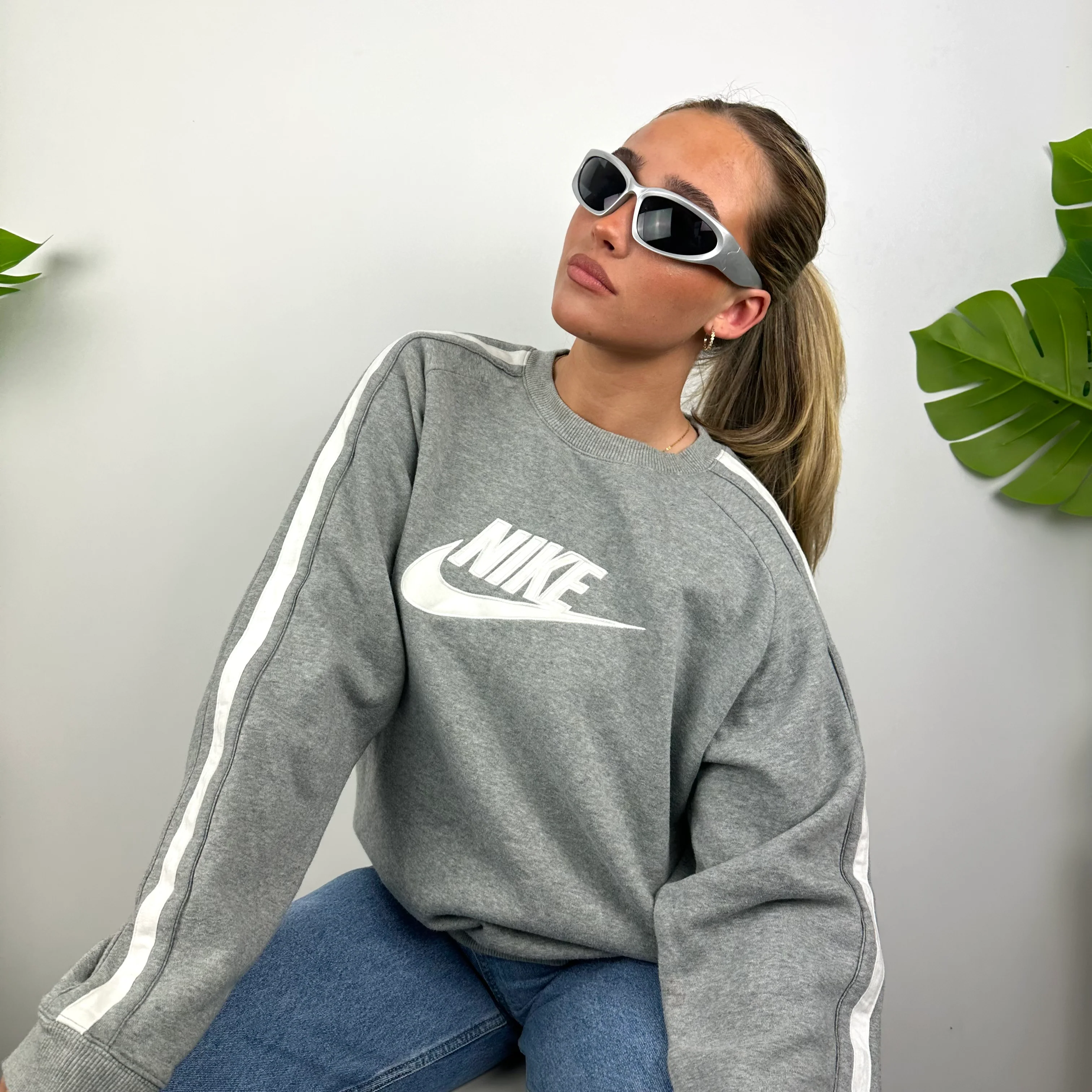 Nike Grey Embroidered Spell Out Sweatshirt (M) - Image 3