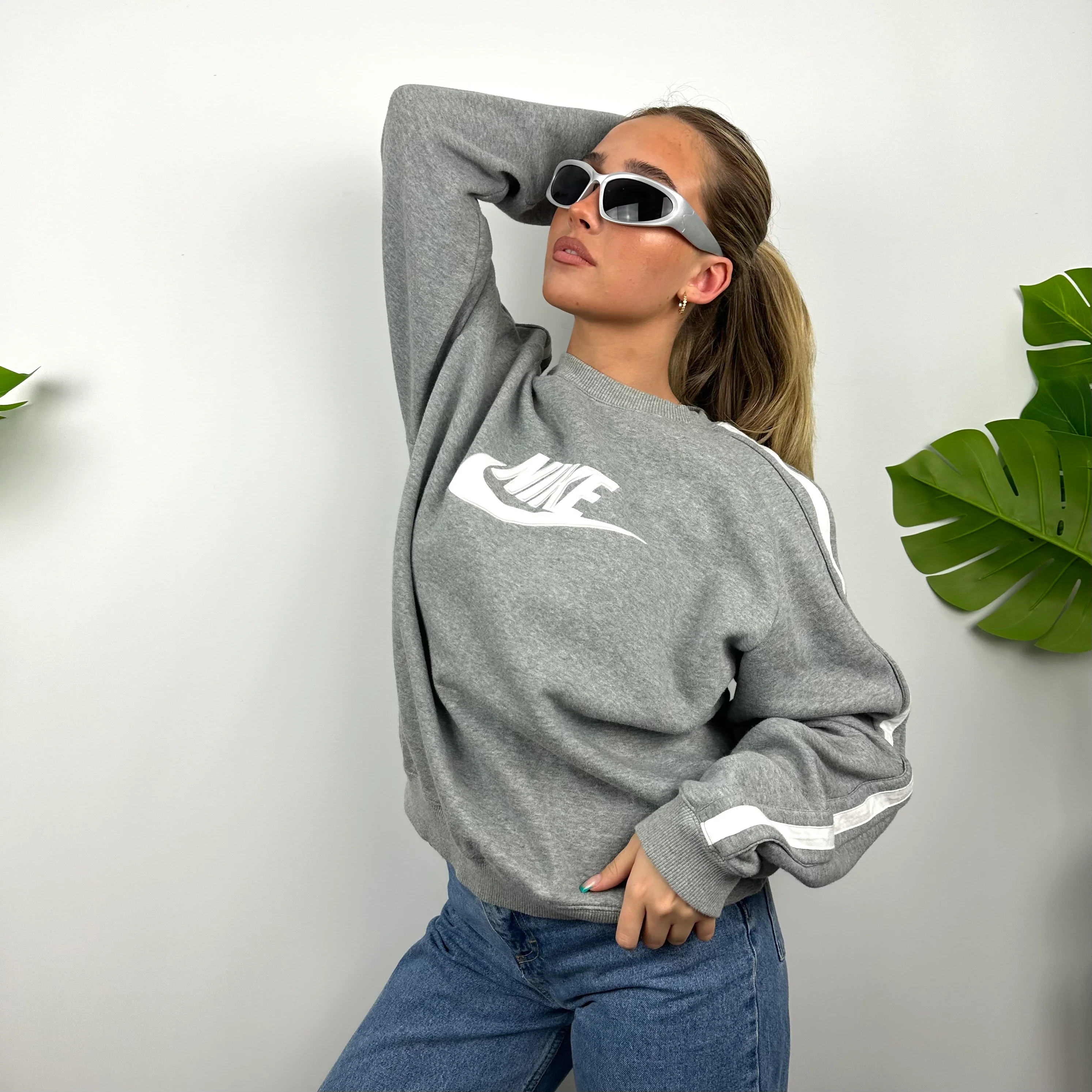 Nike Grey Embroidered Spell Out Sweatshirt (M) - Image 4