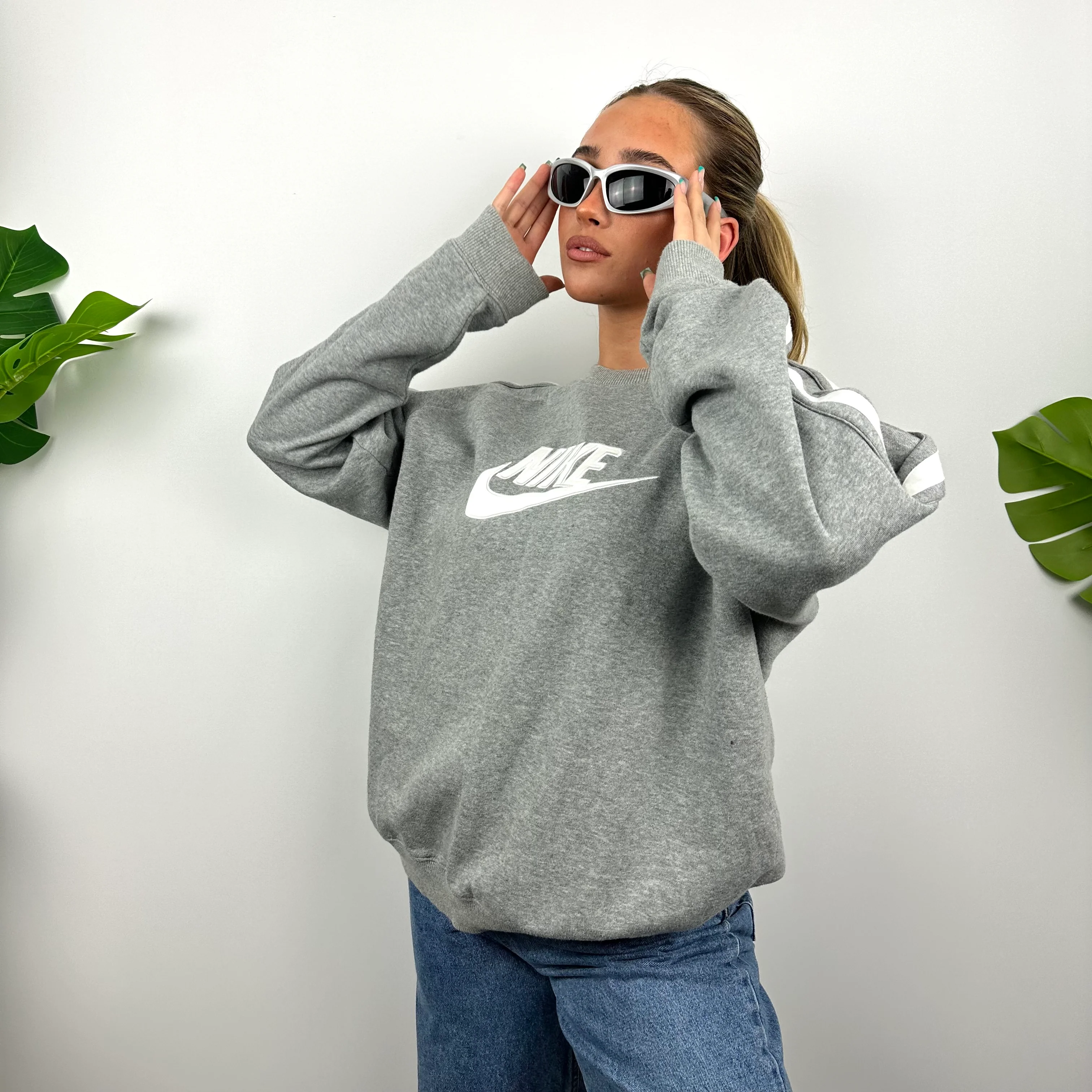 Nike Grey Embroidered Spell Out Sweatshirt (M) - Image 6