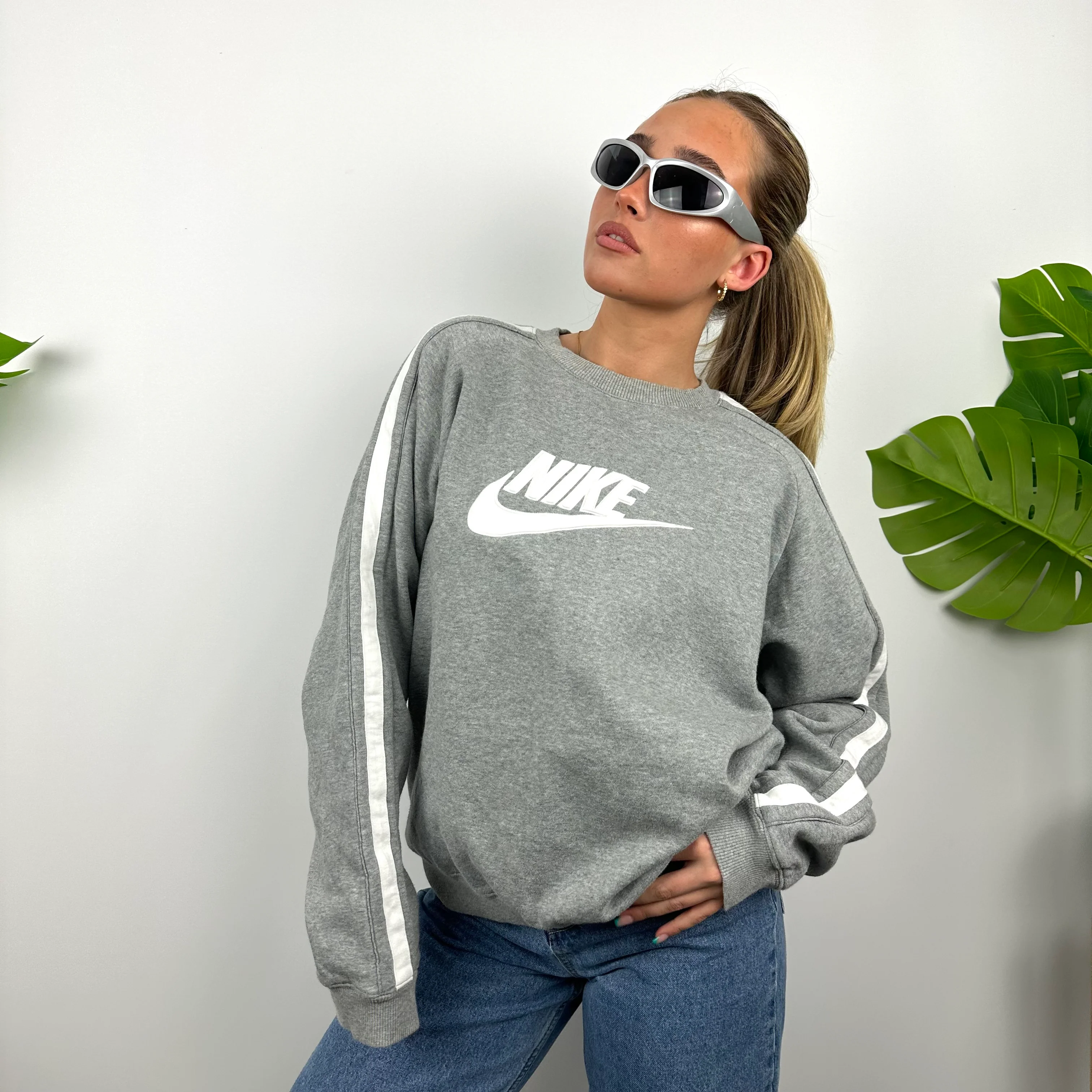Nike Grey Embroidered Spell Out Sweatshirt (M) - Image 7