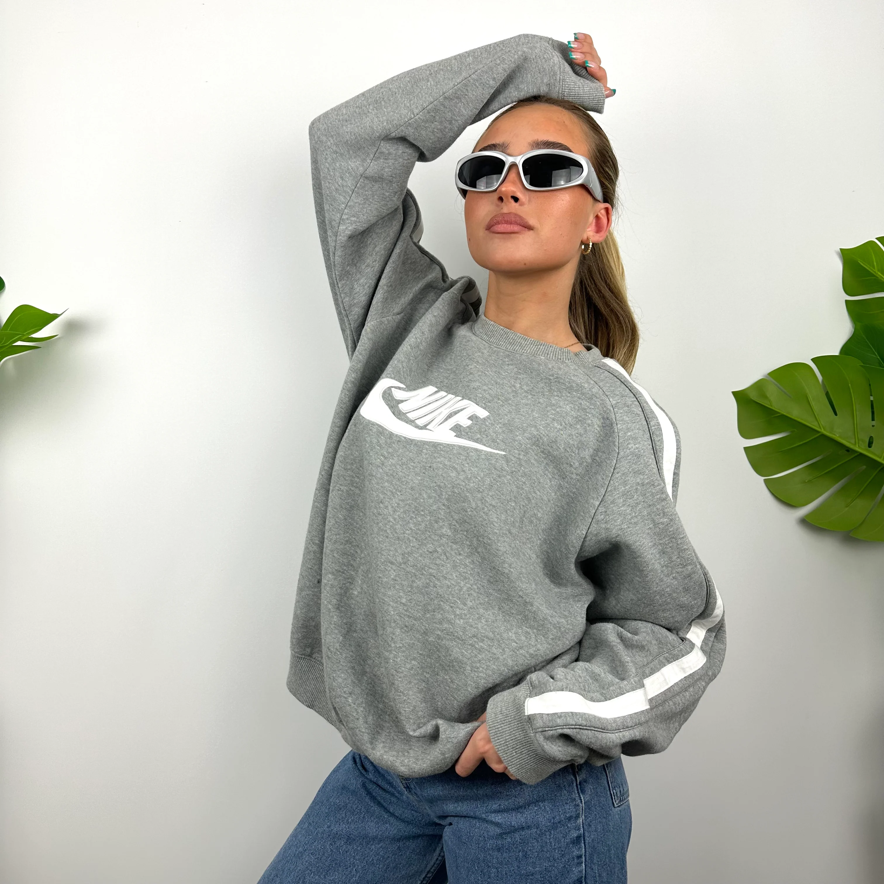 Nike Grey Embroidered Spell Out Sweatshirt (M) - Image 8