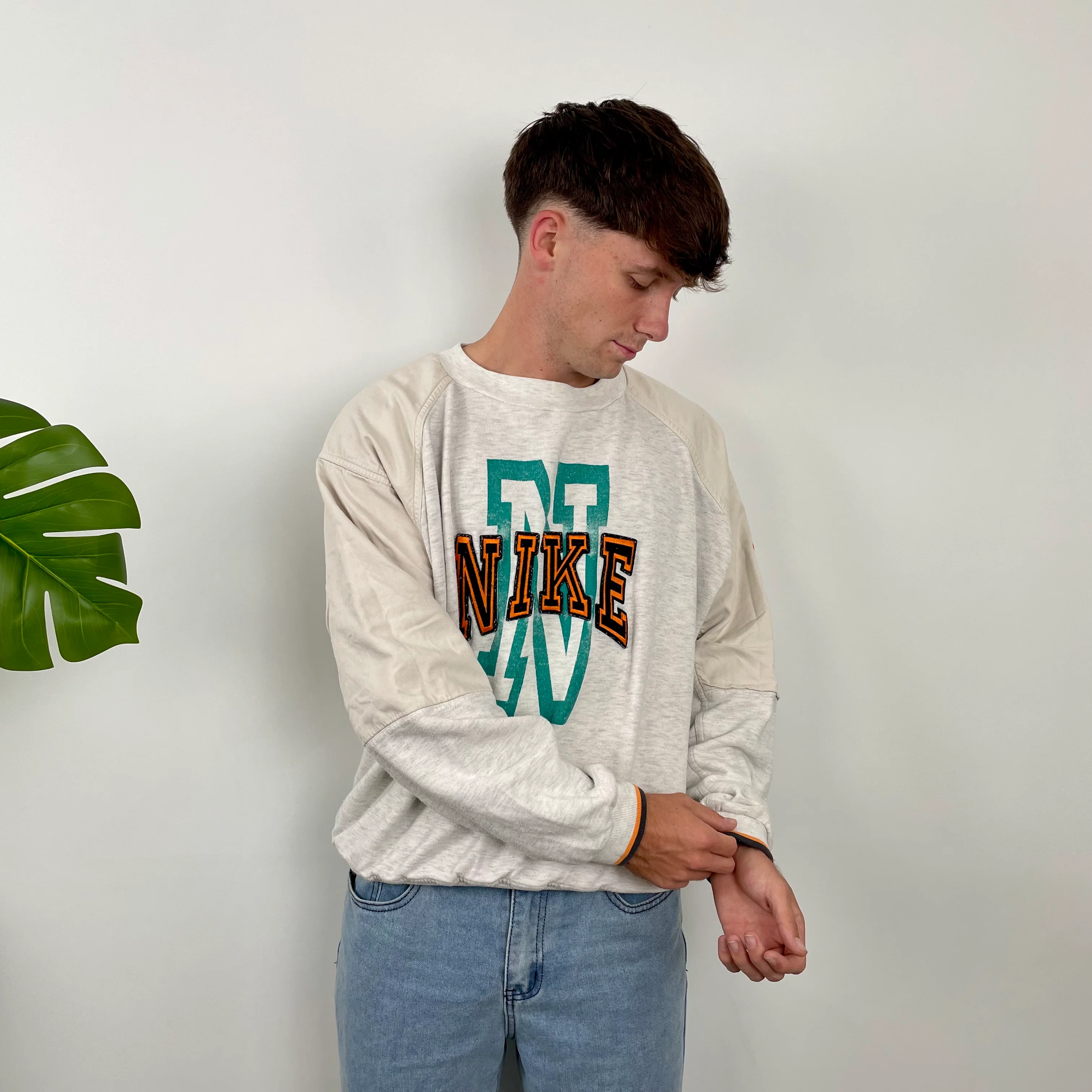 Nike Grey Embroidered Spell Out Sweatshirt (M) - Image 3
