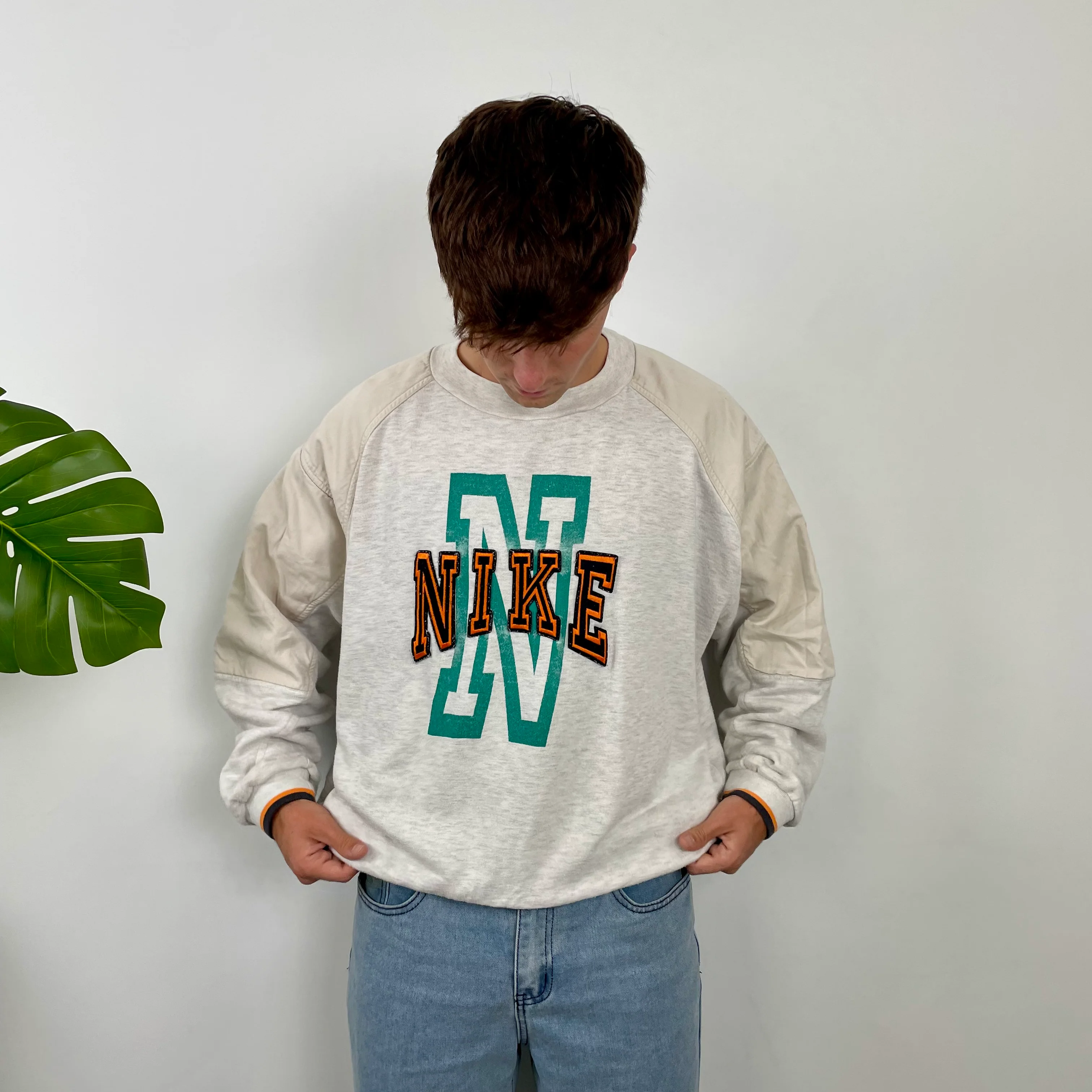 Nike Grey Embroidered Spell Out Sweatshirt (M) - Image 4