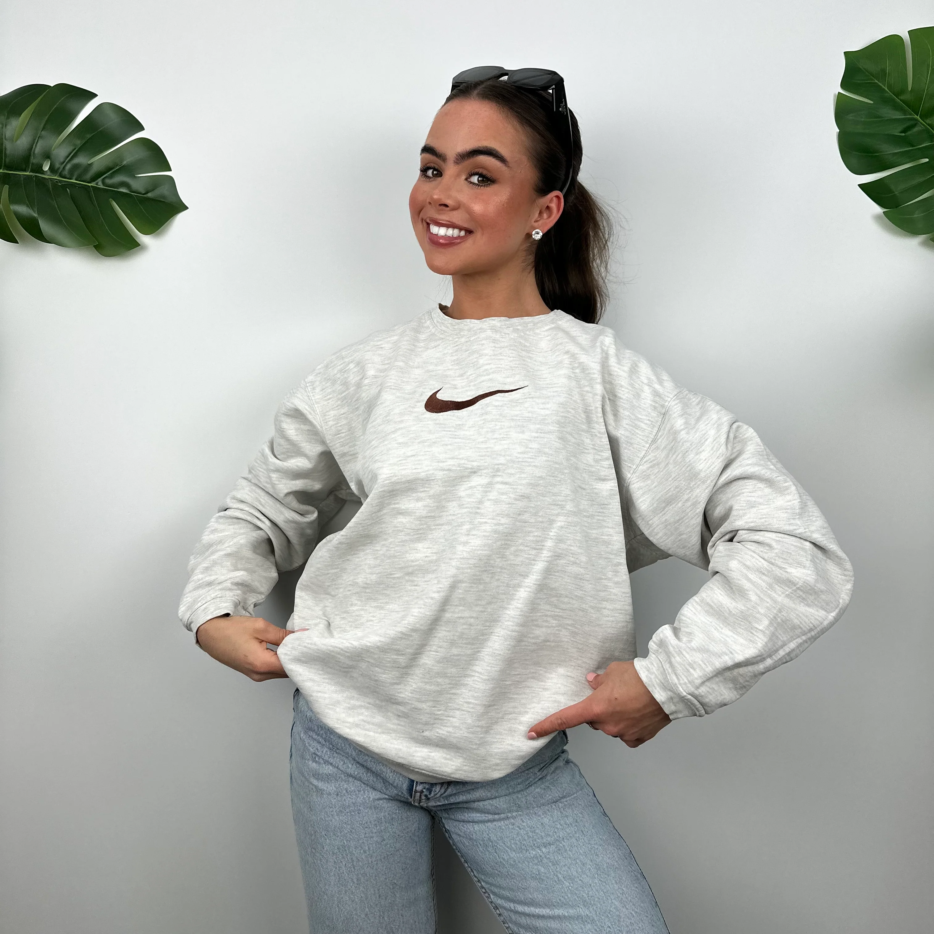 Nike Grey Embroidered Spell Out Sweatshirt (M) - Image 2