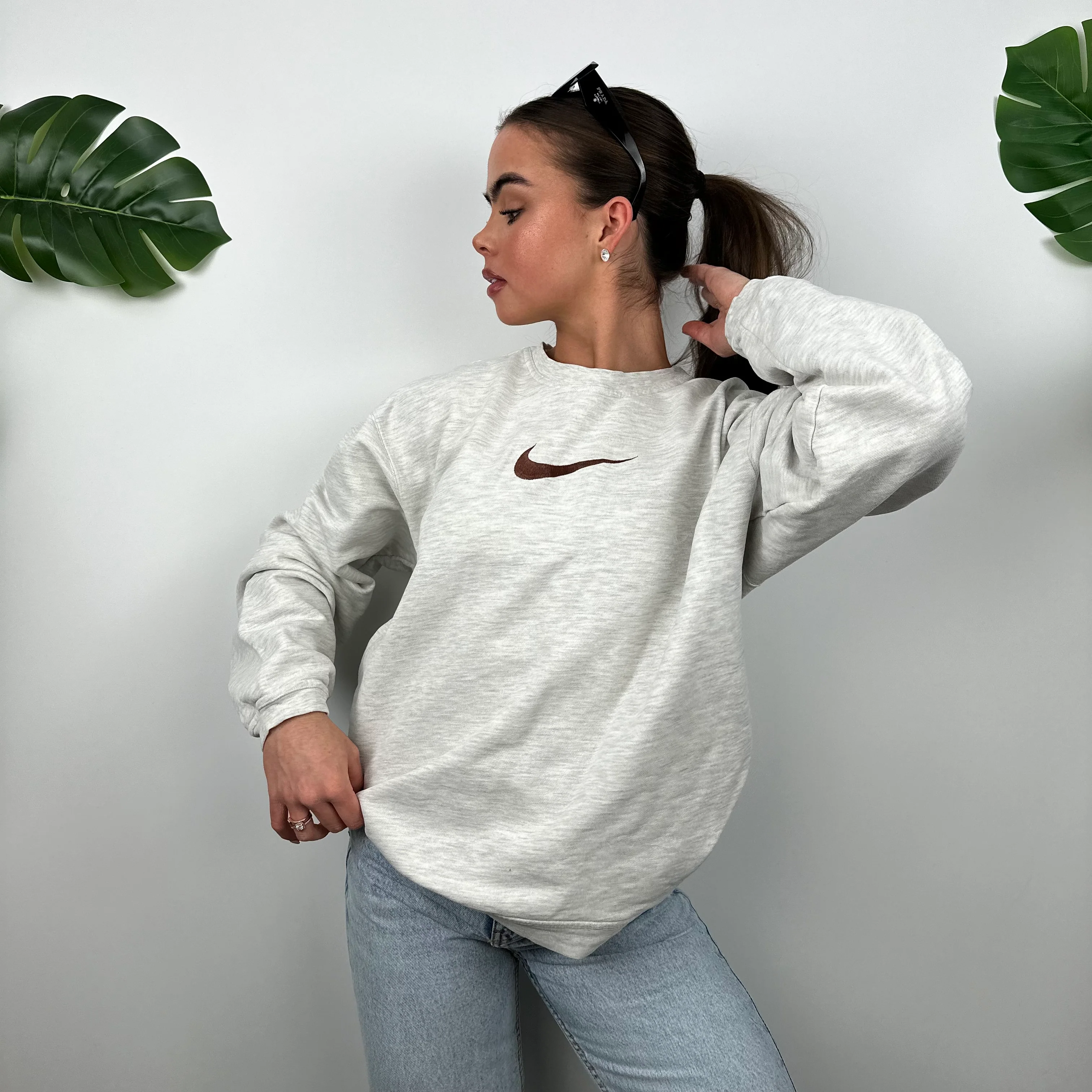 Nike Grey Embroidered Spell Out Sweatshirt (M) - Image 4