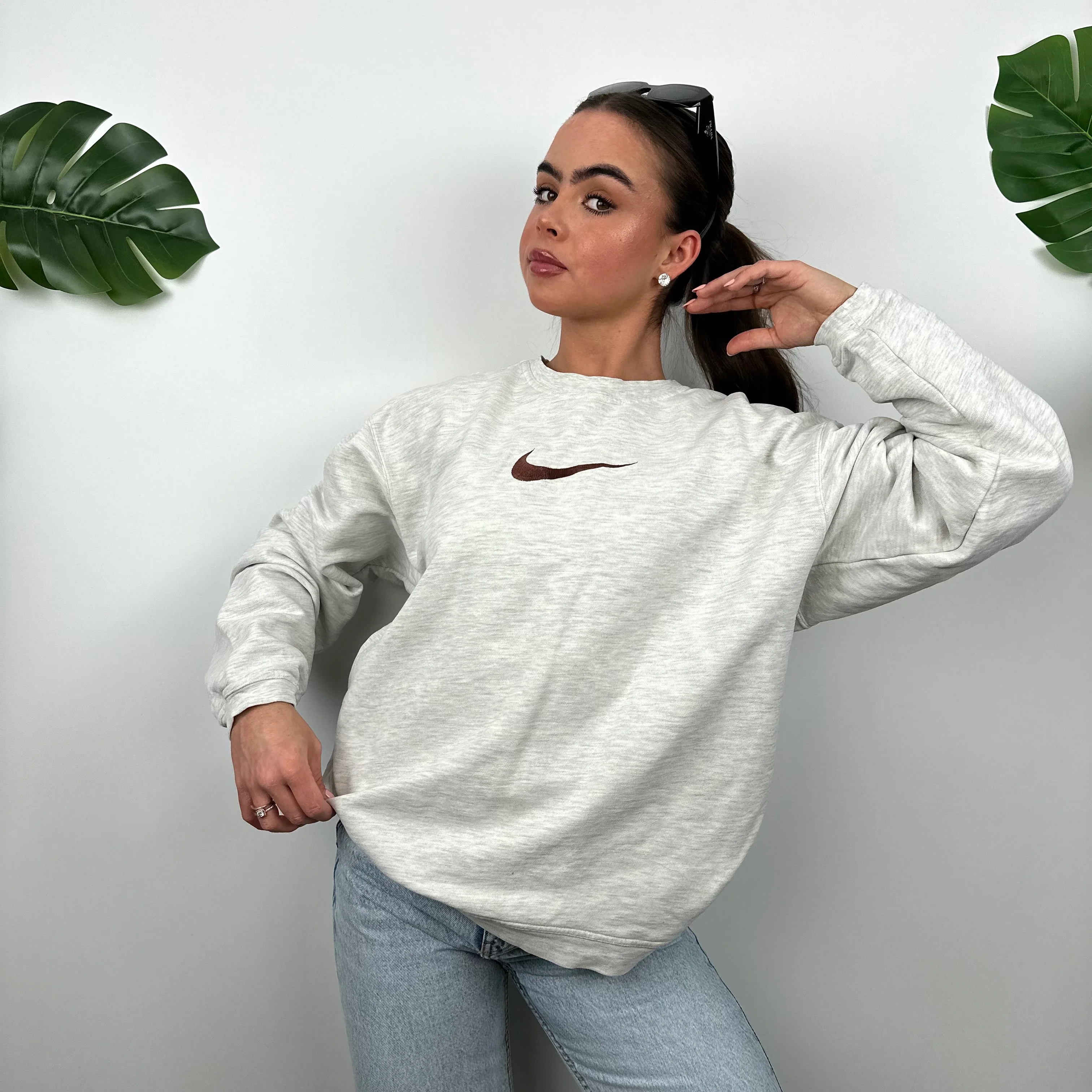 Nike Grey Embroidered Spell Out Sweatshirt (M) - Image 5
