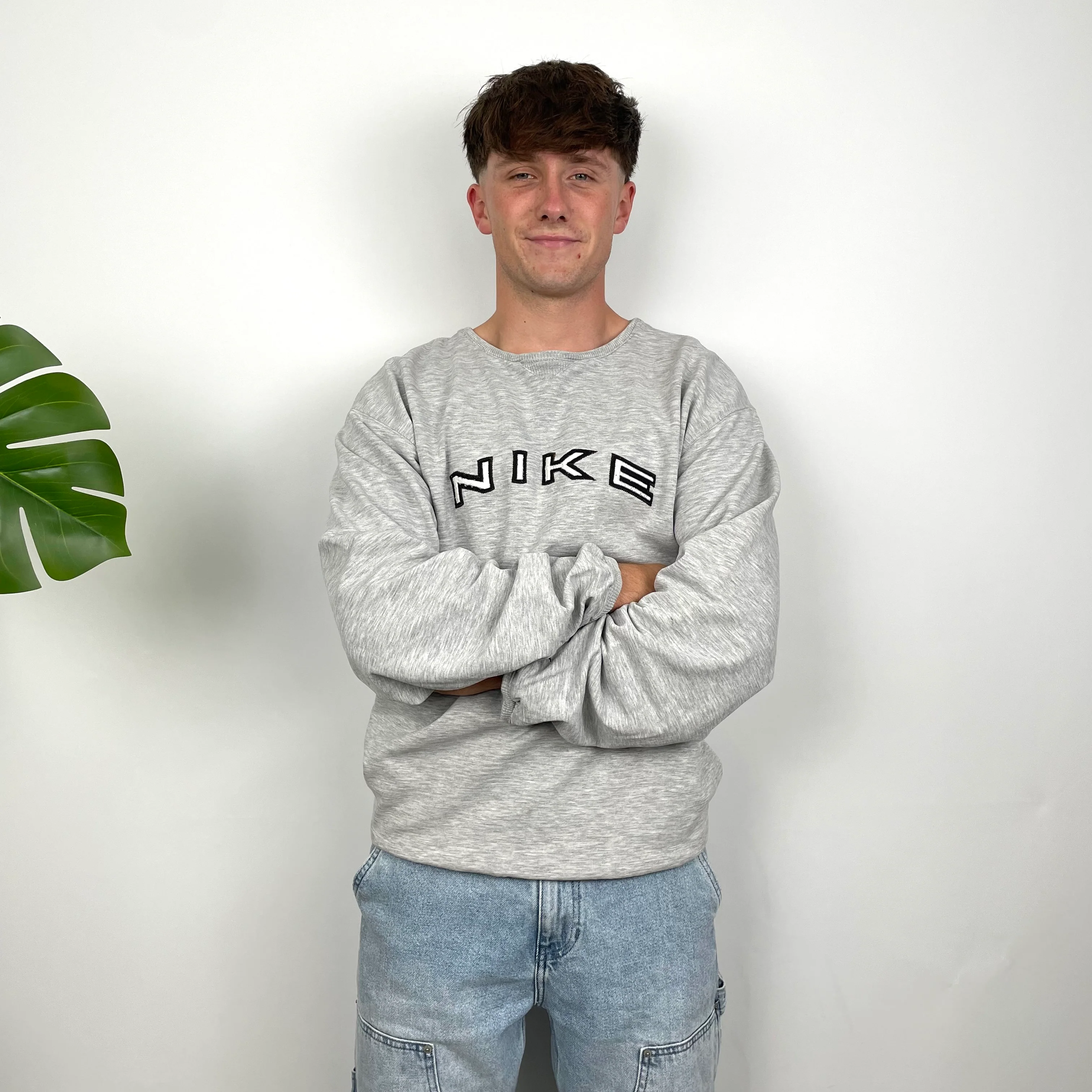 Nike Grey Embroidered Spell Out Sweatshirt (M) - Image 3