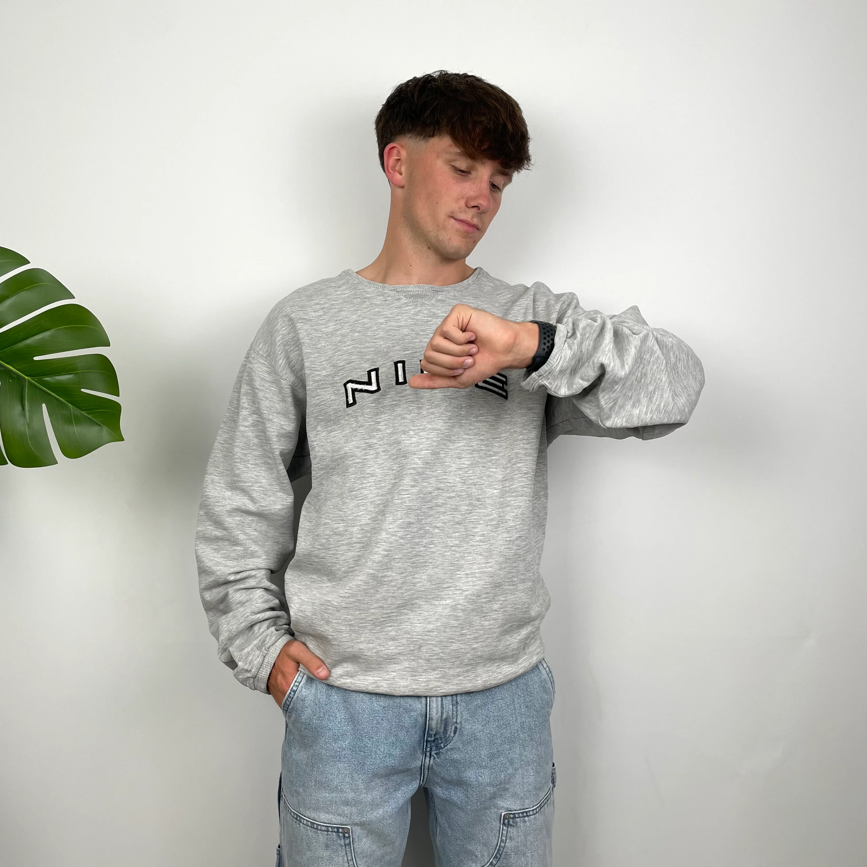 Nike Grey Embroidered Spell Out Sweatshirt (M) - Image 4