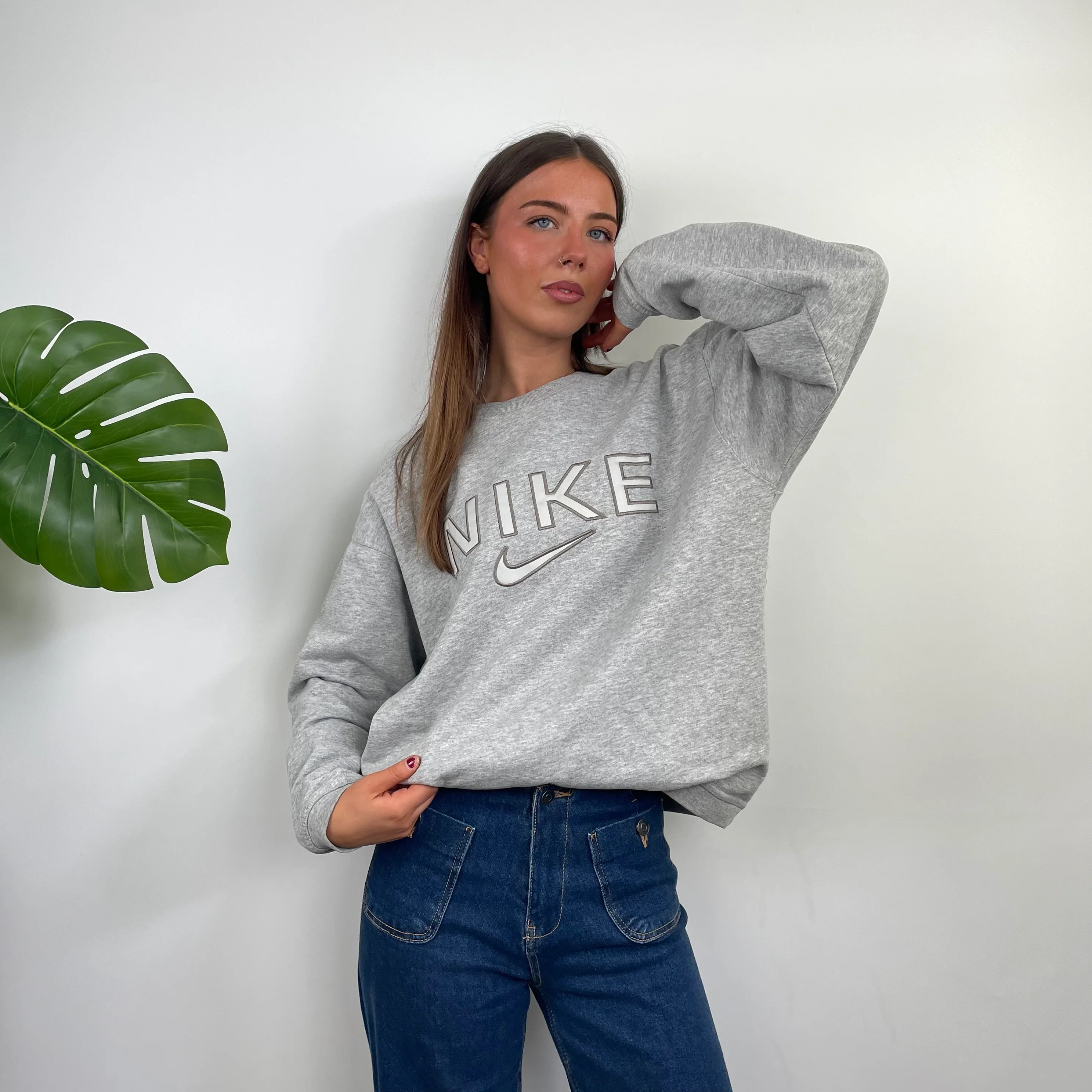 Nike Grey Embroidered Spell Out Sweatshirt (M)