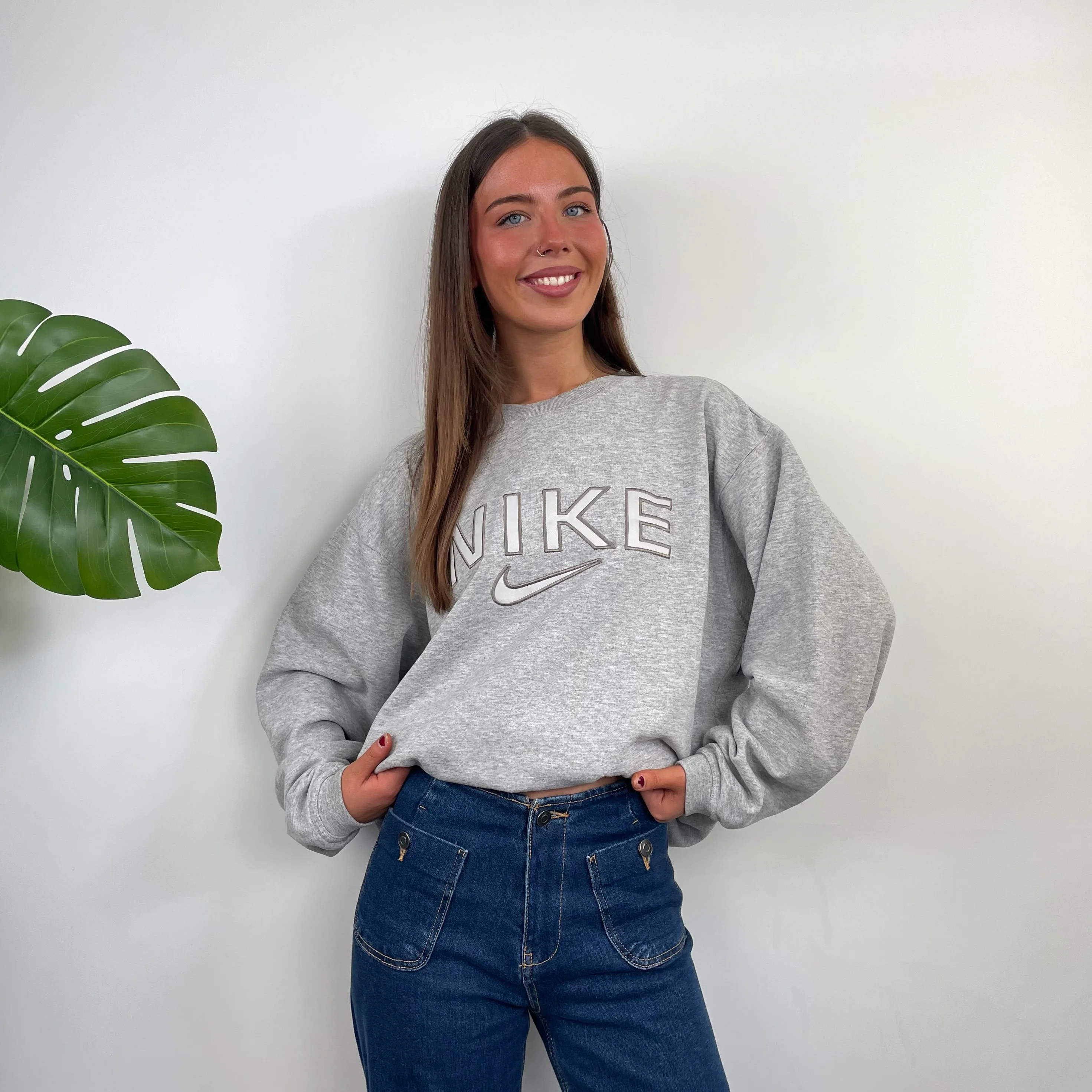 Nike Grey Embroidered Spell Out Sweatshirt (M) - Image 2