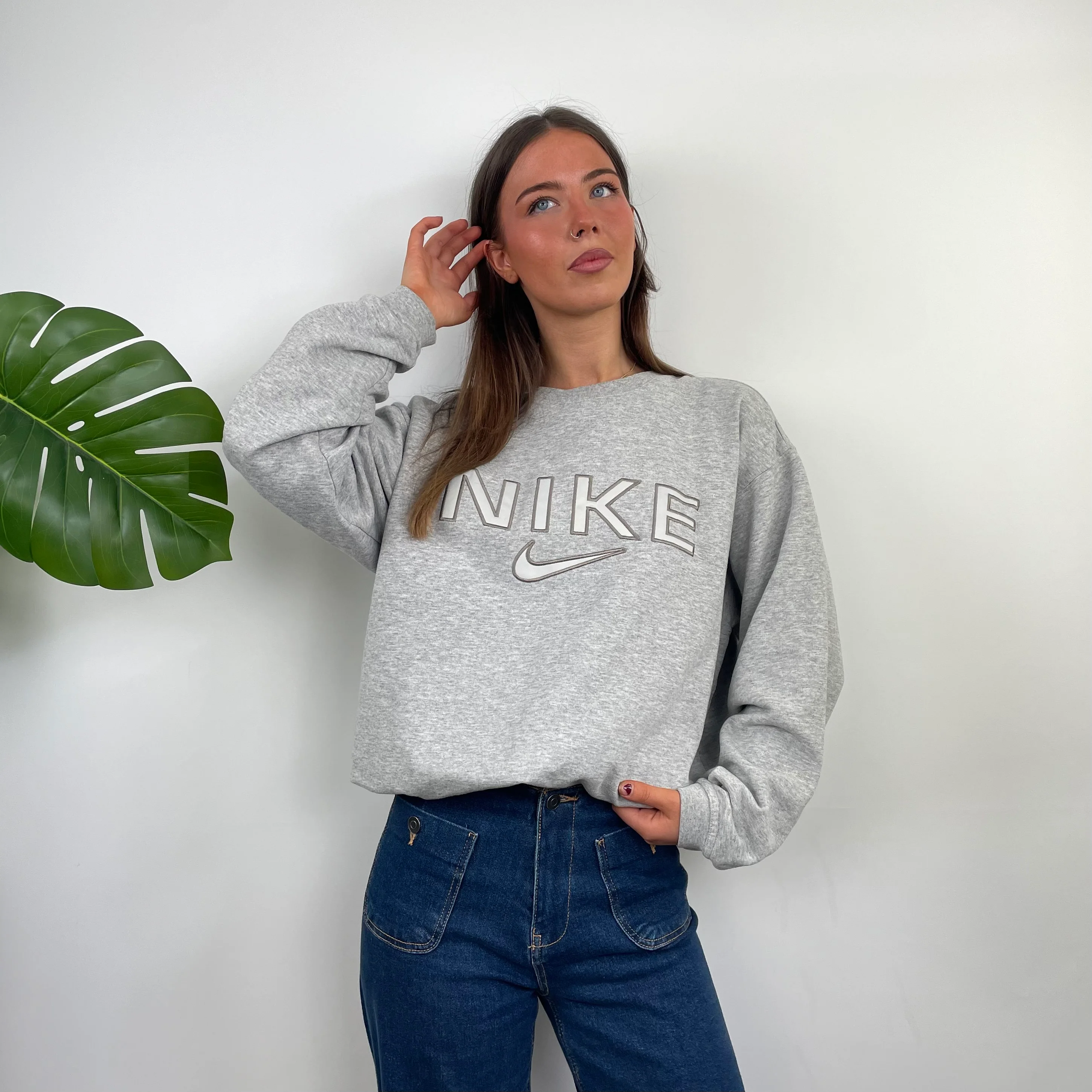 Nike Grey Embroidered Spell Out Sweatshirt (M) - Image 3