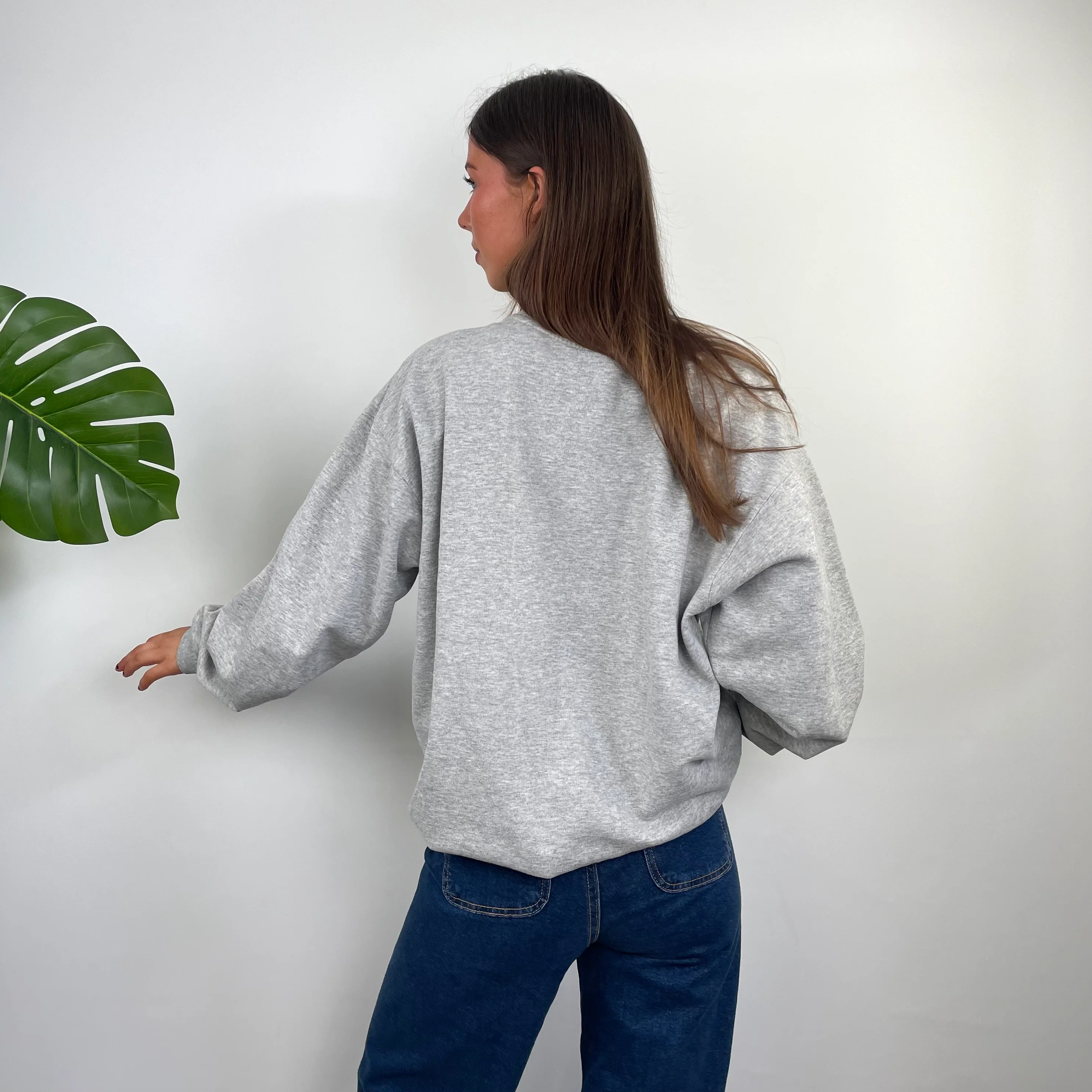 Nike Grey Embroidered Spell Out Sweatshirt (M) - Image 5