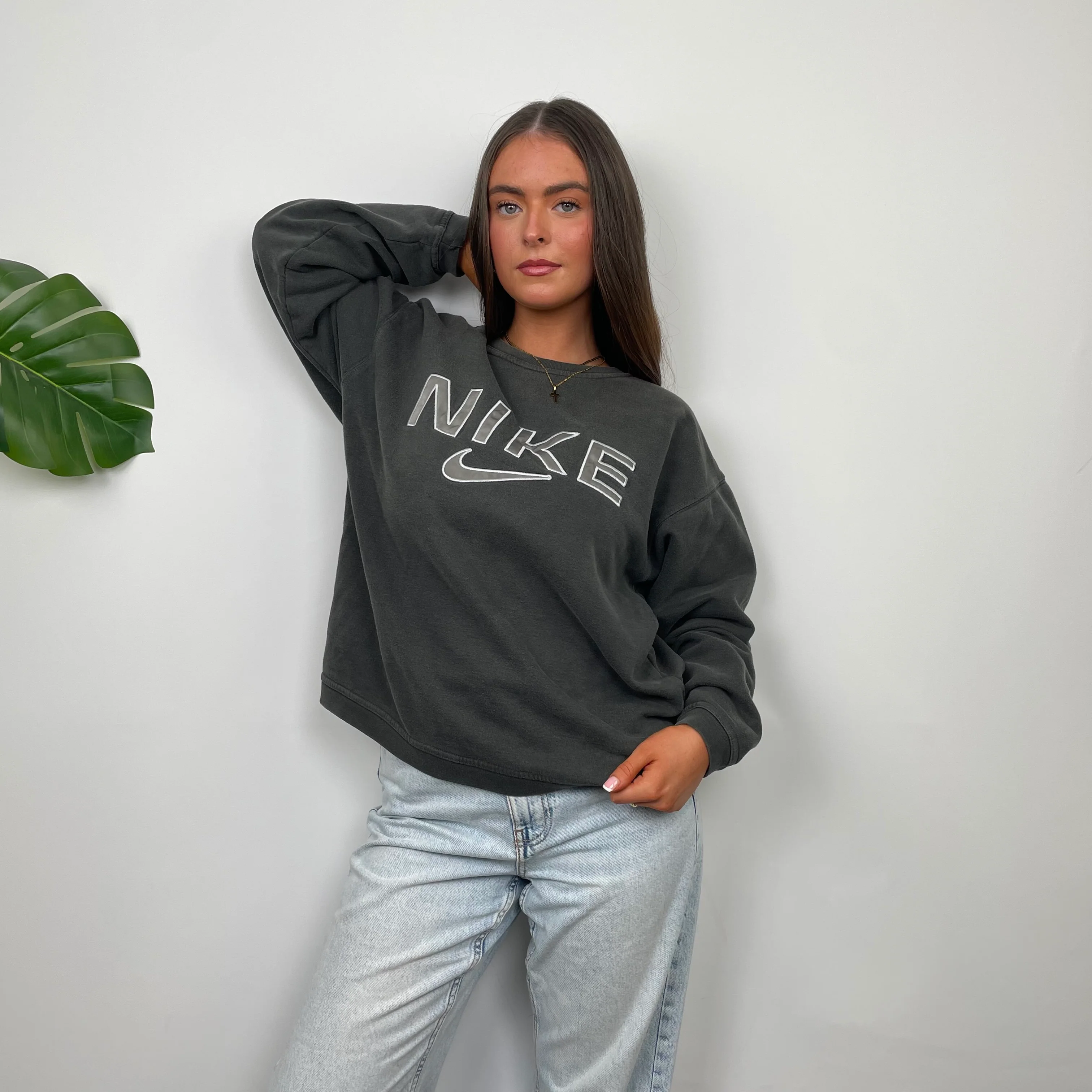 Nike Grey Embroidered Spell Out Sweatshirt (S) - Image 4