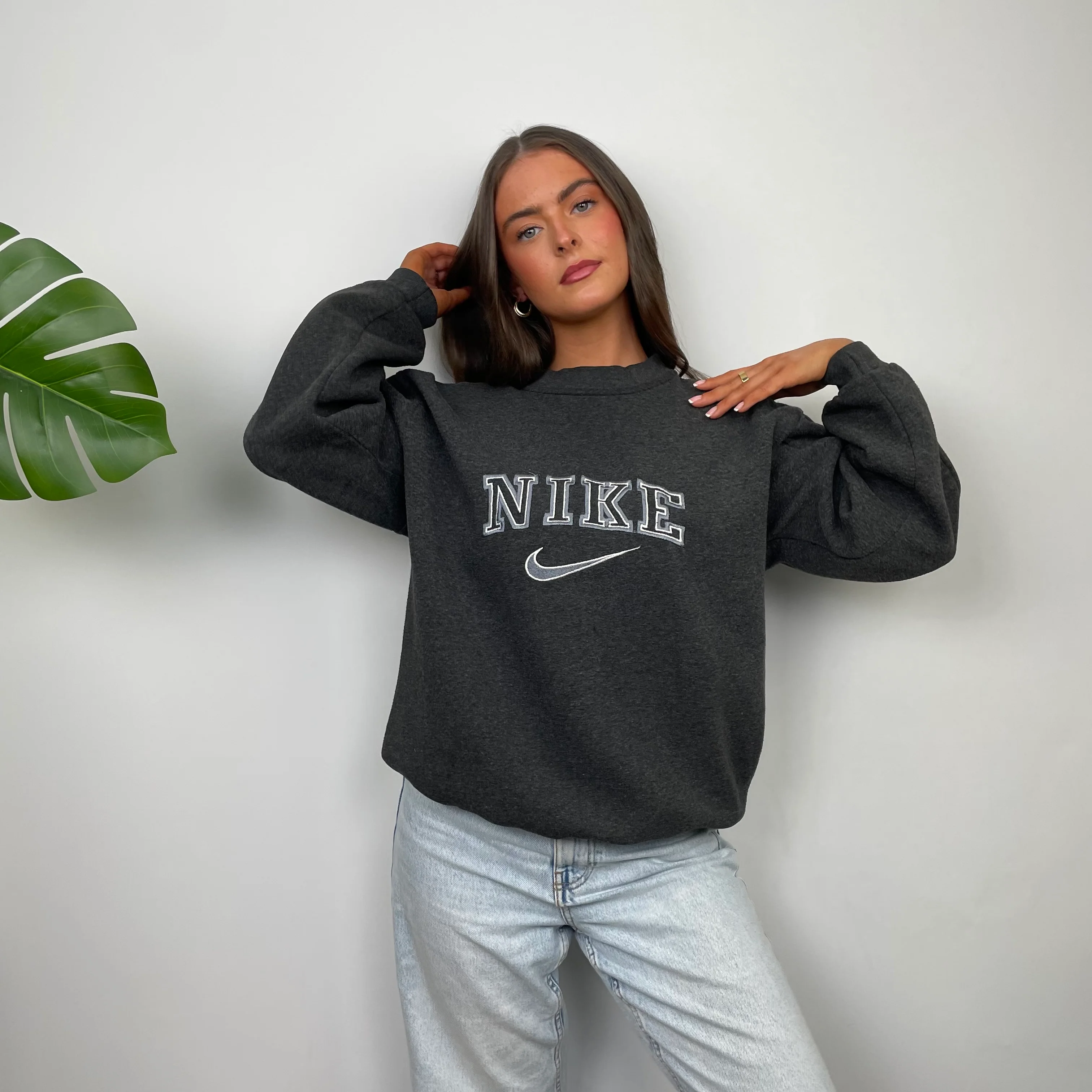 Nike Grey Embroidered Spell Out Sweatshirt (S) - Image 3