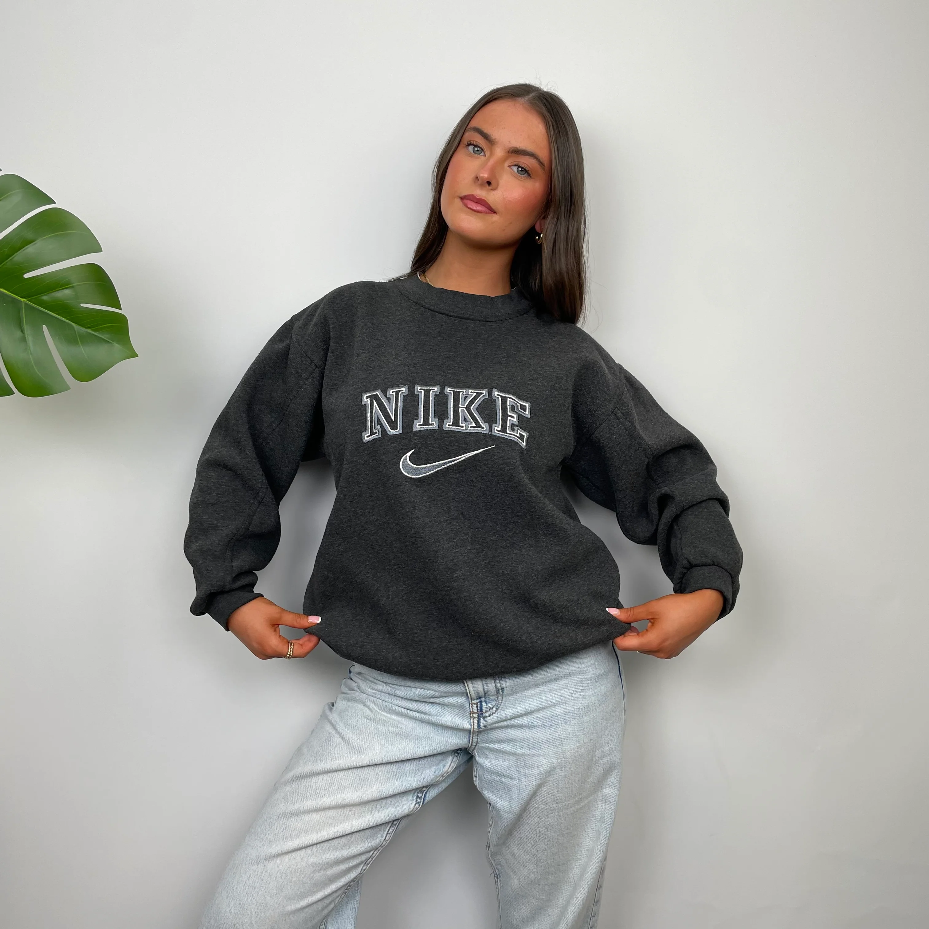 Nike Grey Embroidered Spell Out Sweatshirt (S) - Image 4