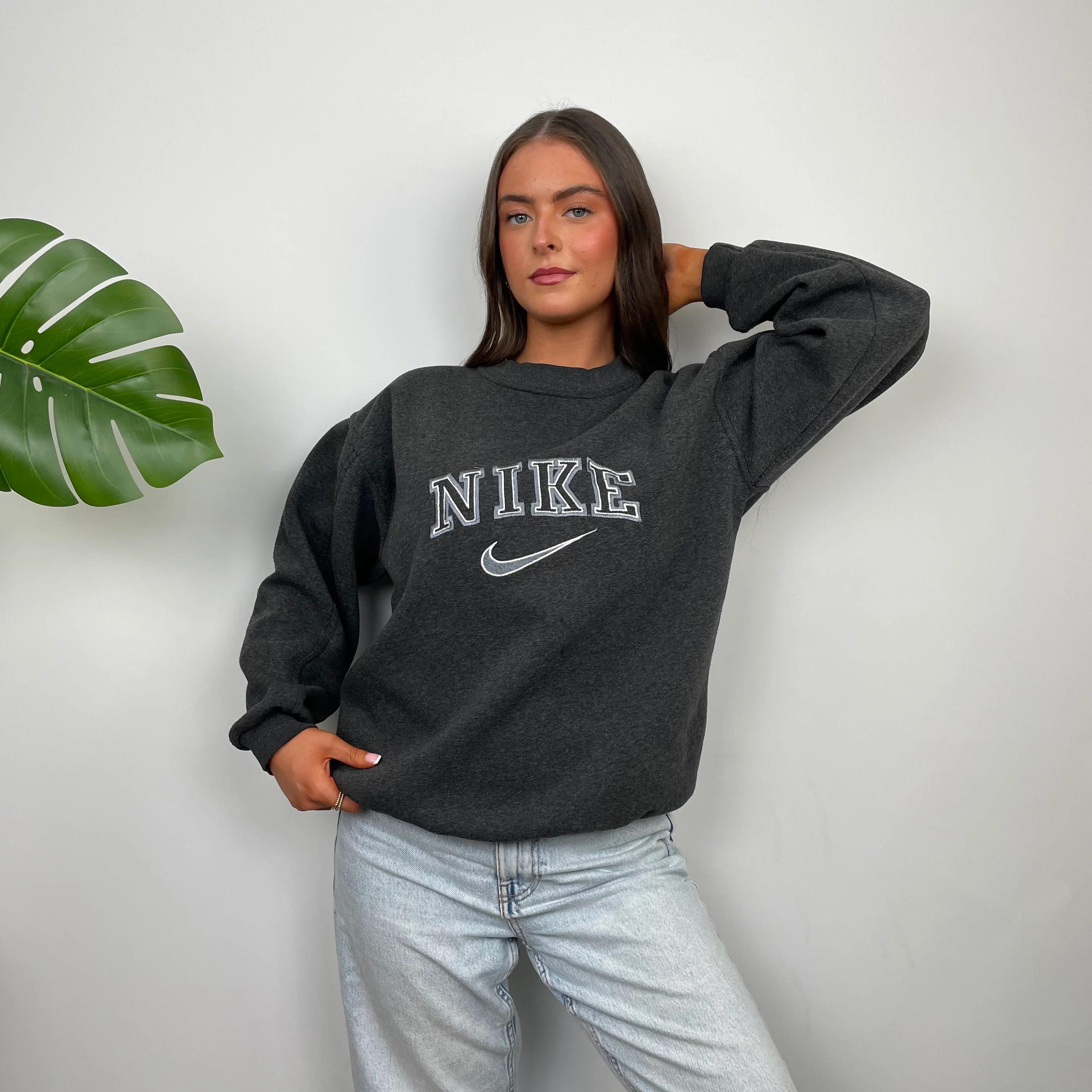 Nike Grey Embroidered Spell Out Sweatshirt (S) - Image 5