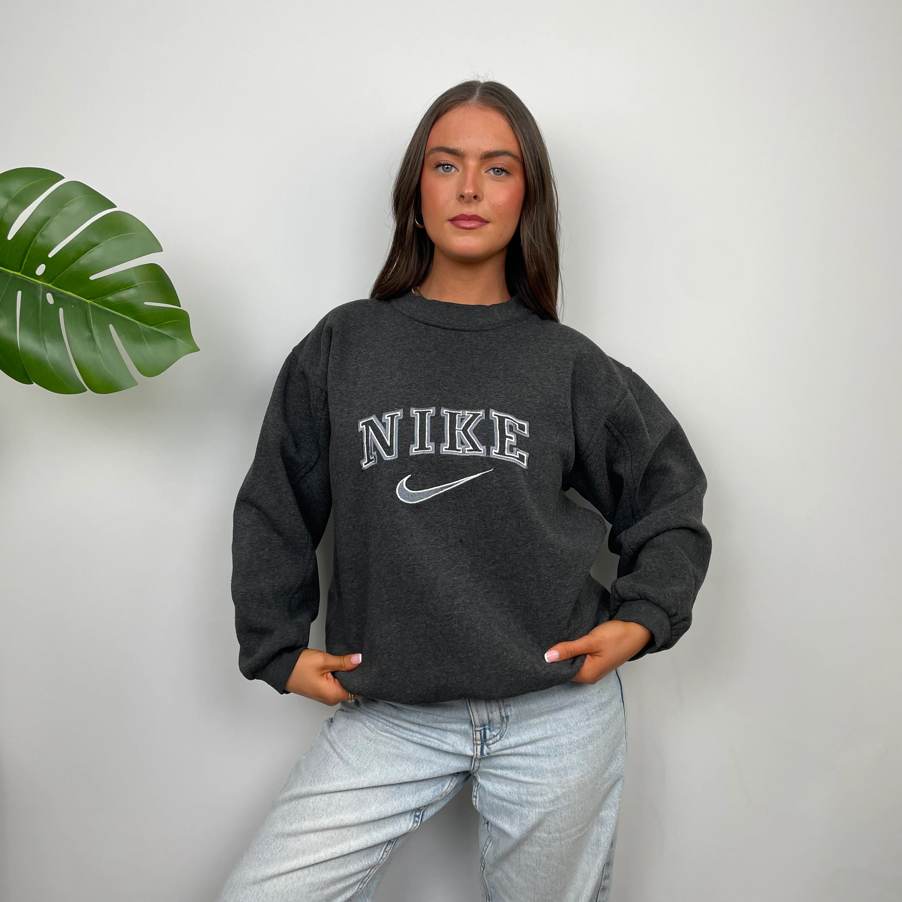 Nike Grey Embroidered Spell Out Sweatshirt (S) - Image 6