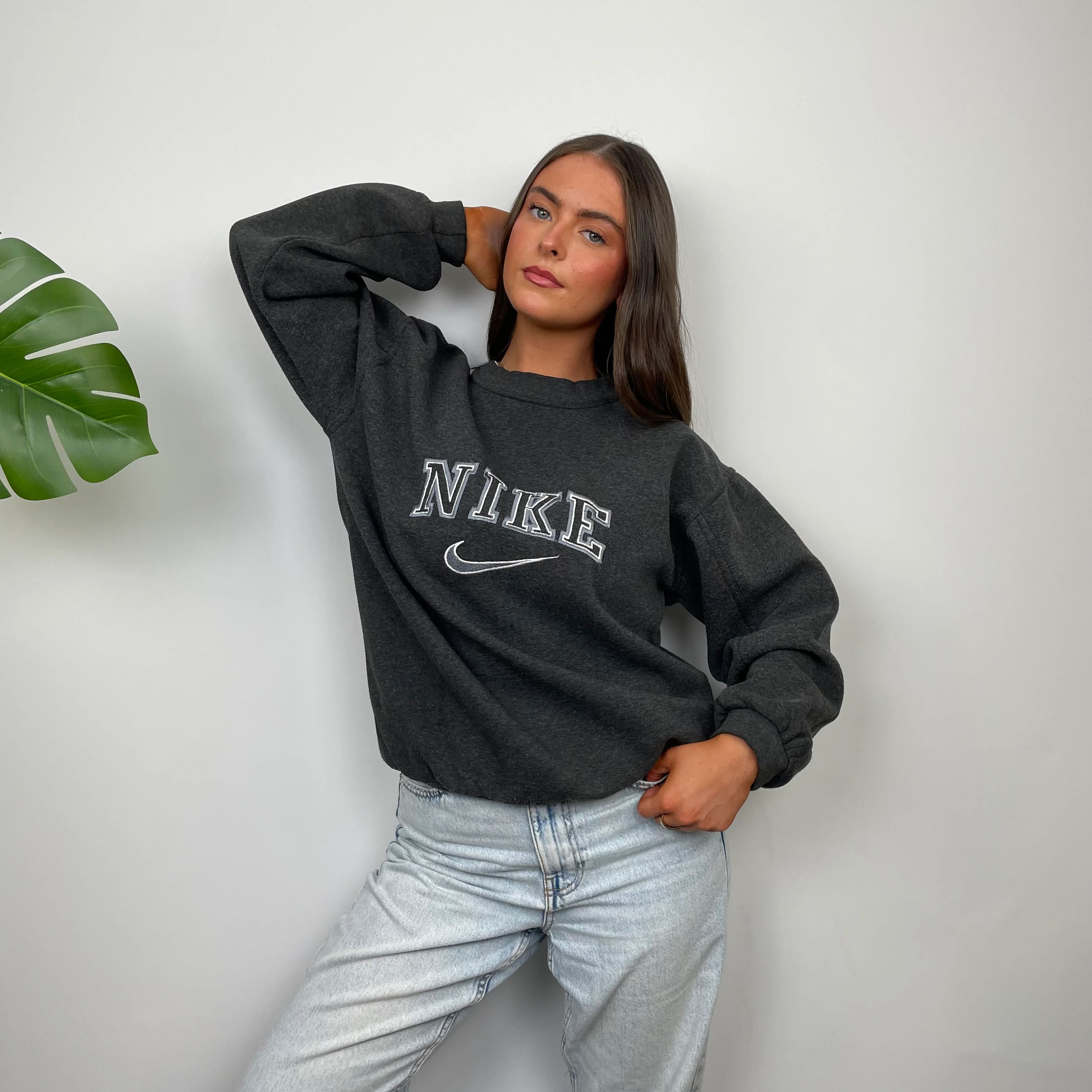 Nike Grey Embroidered Spell Out Sweatshirt (S) - Image 7