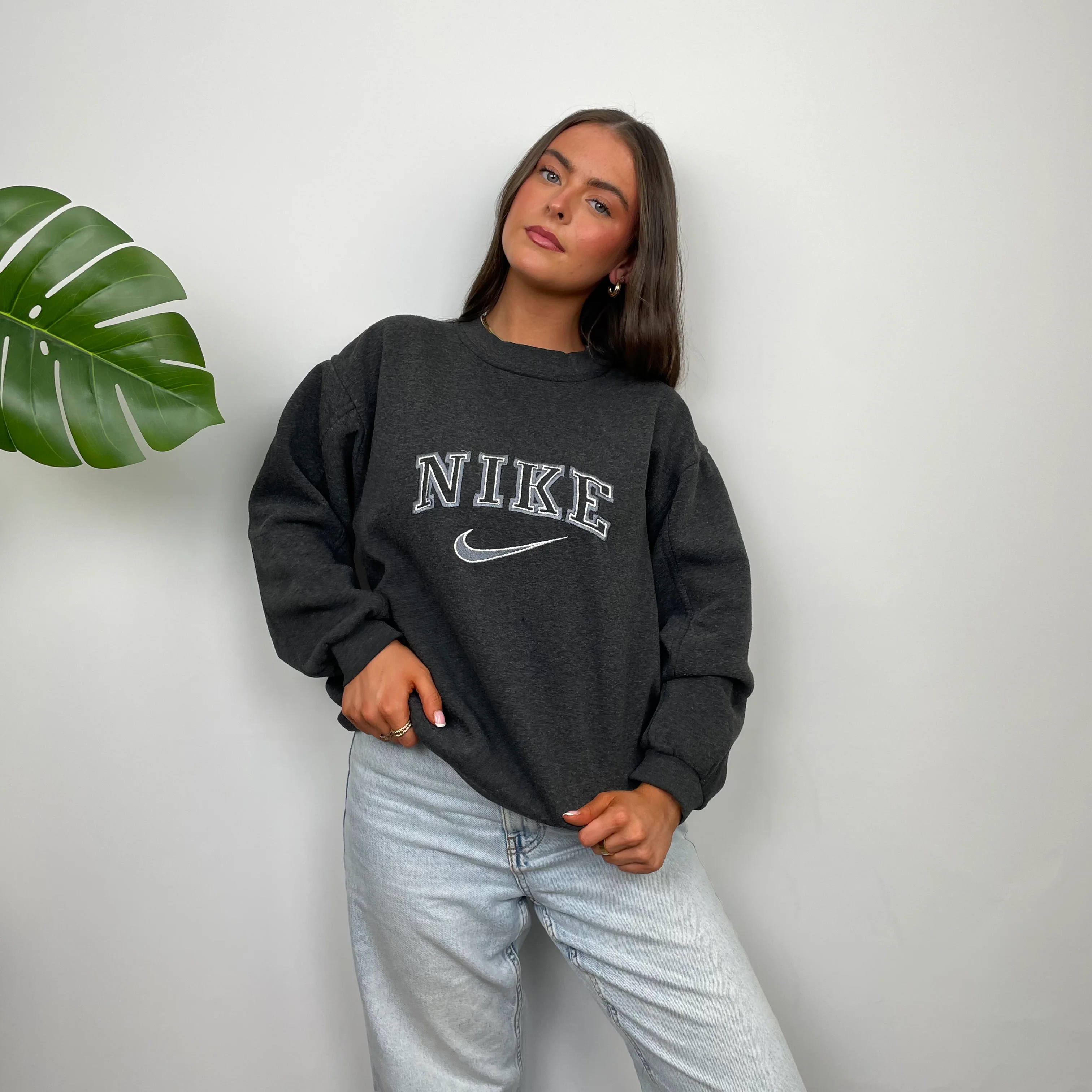 Nike Grey Embroidered Spell Out Sweatshirt (S) - Image 8