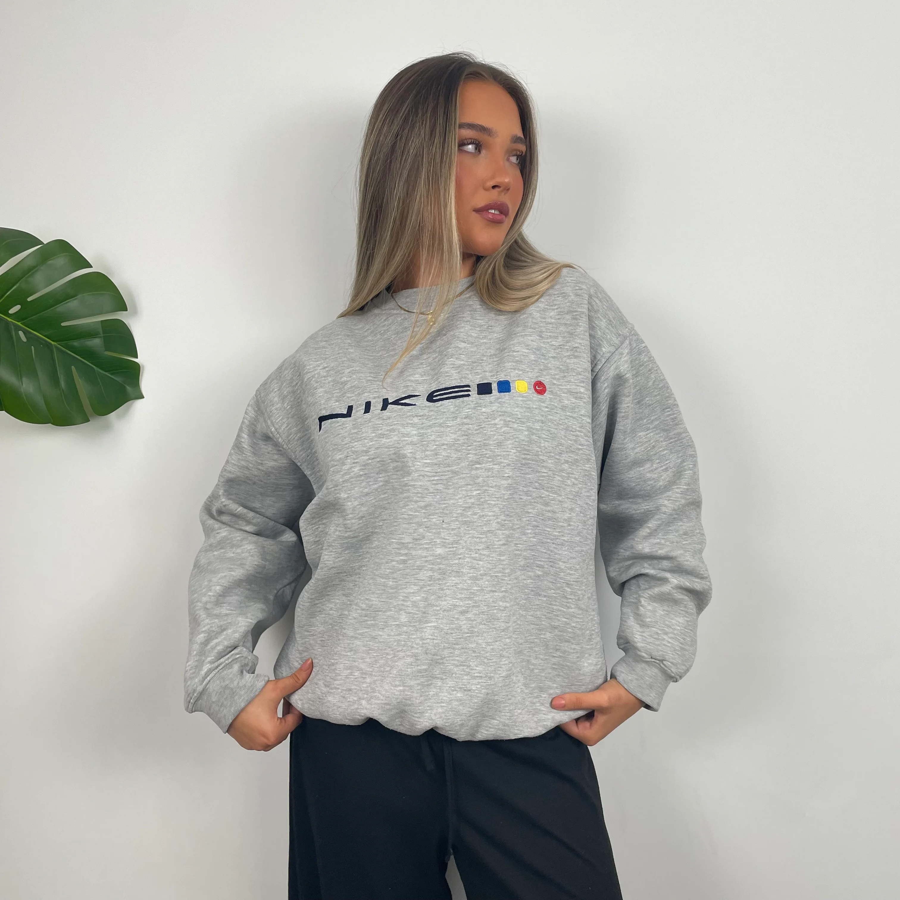 Nike Grey Embroidered Spell Out Sweatshirt (M) - Image 2