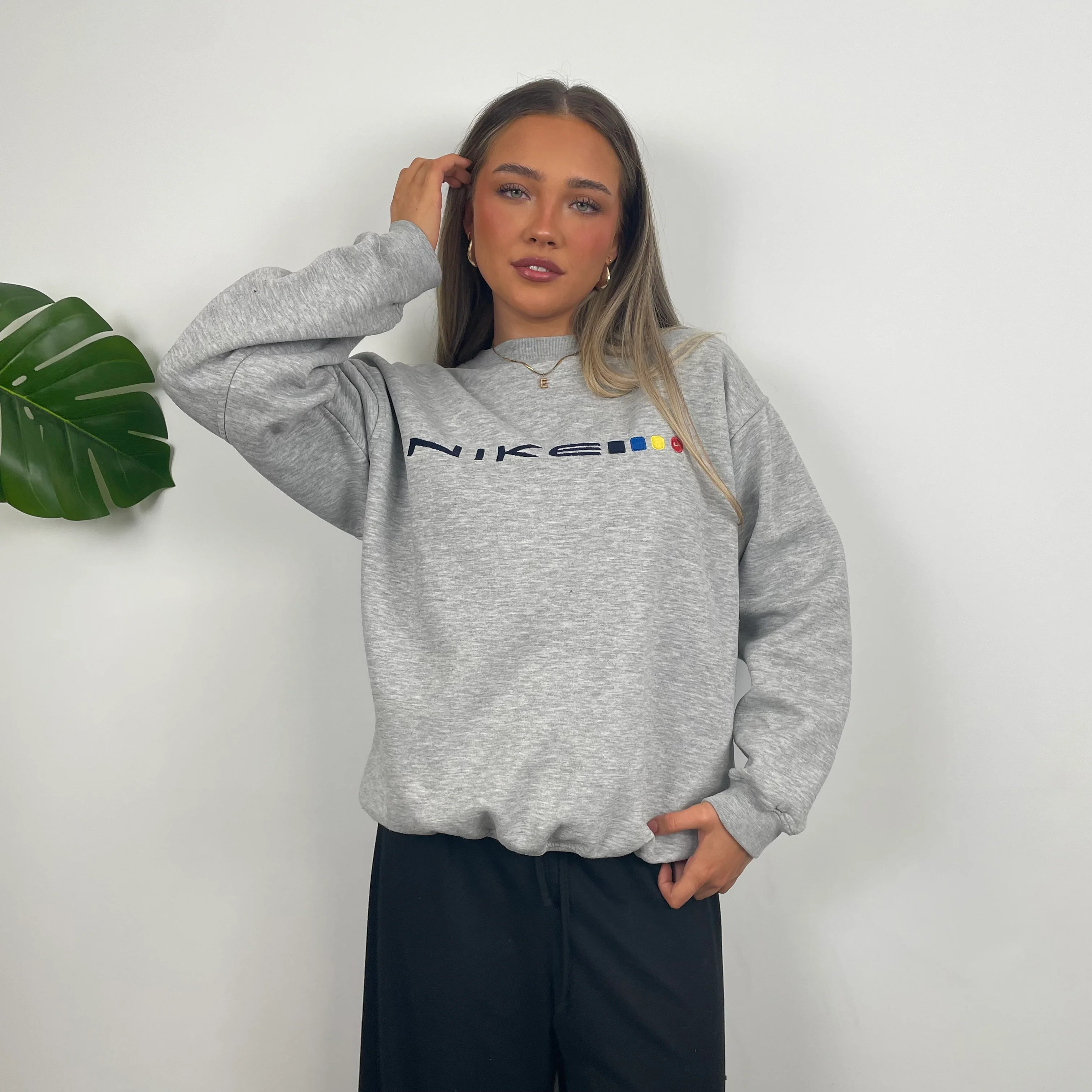 Nike Grey Embroidered Spell Out Sweatshirt (M) - Image 4
