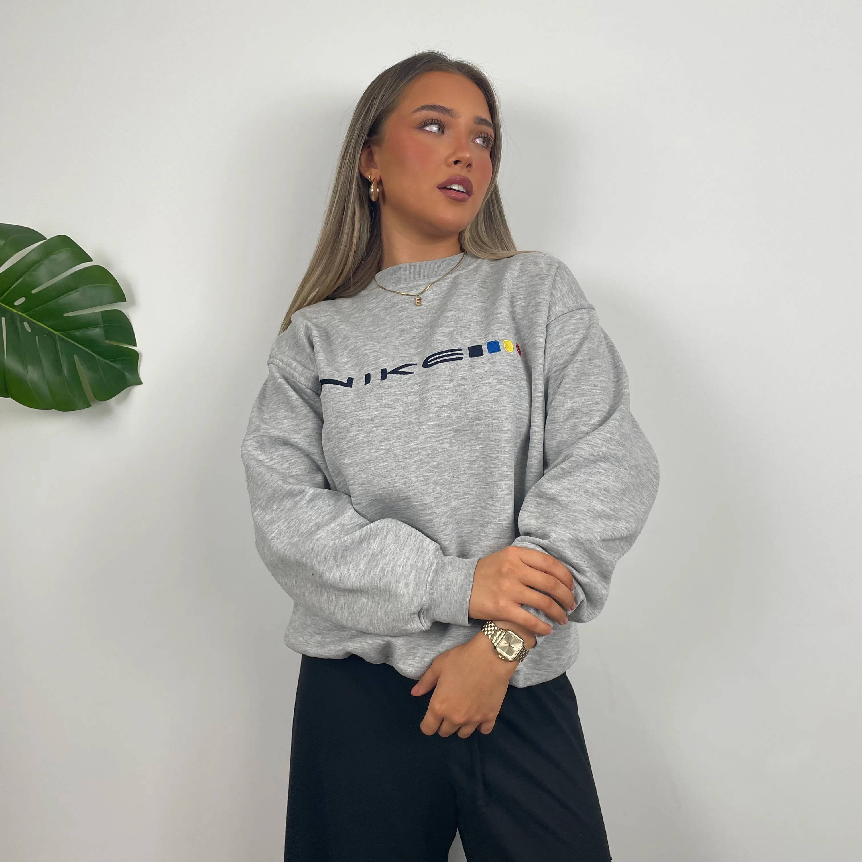 Nike Grey Embroidered Spell Out Sweatshirt (M) - Image 5
