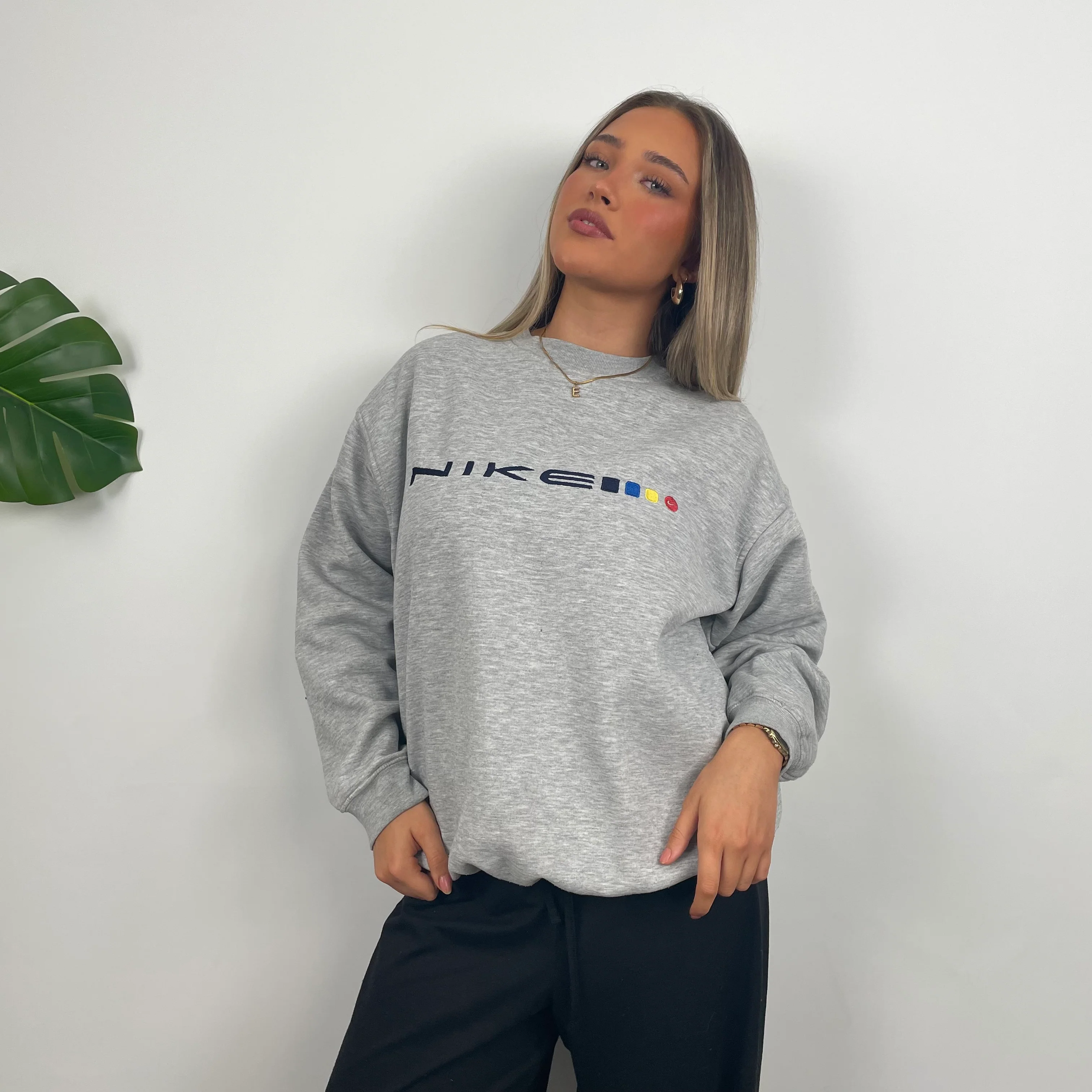 Nike Grey Embroidered Spell Out Sweatshirt (M) - Image 6