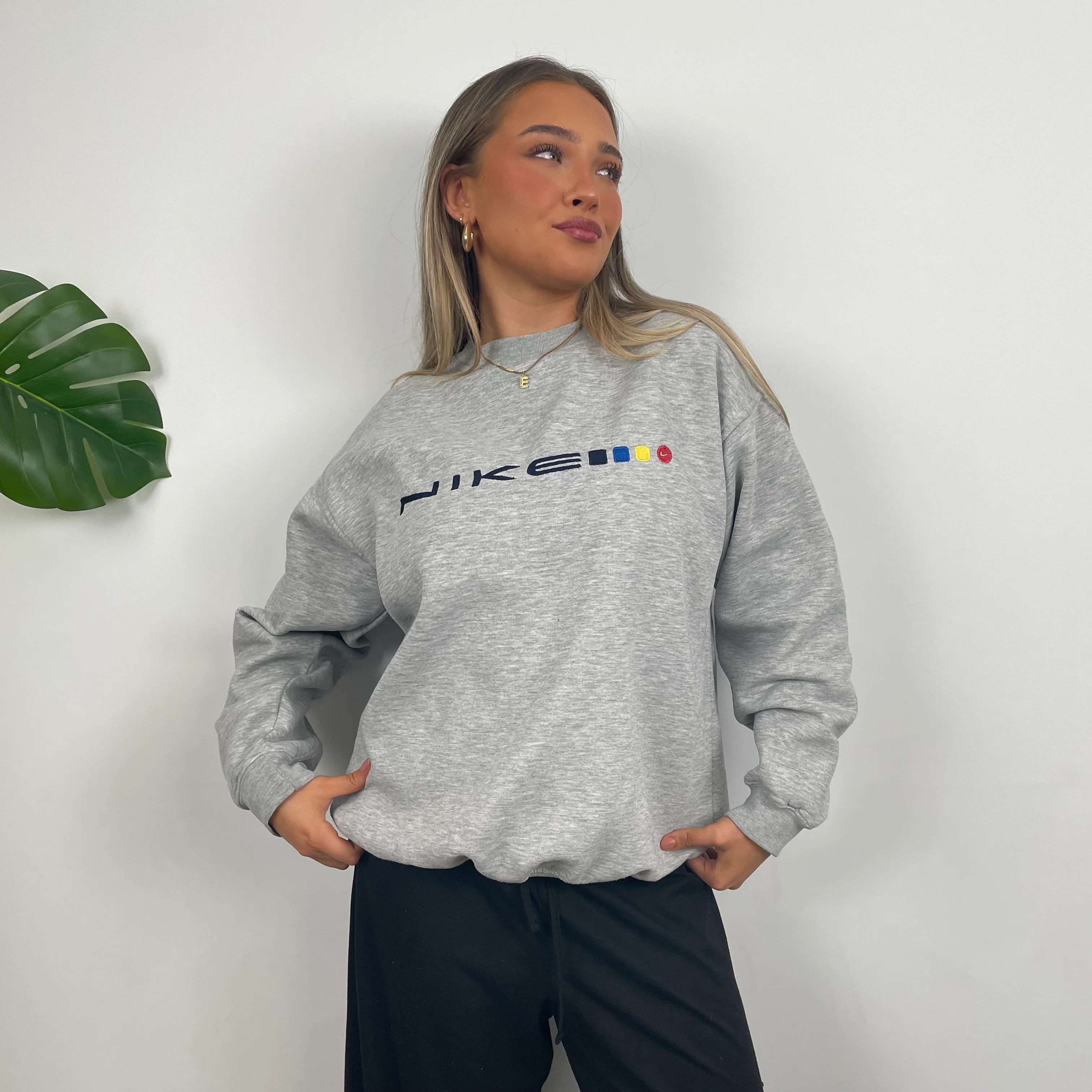 Nike Grey Embroidered Spell Out Sweatshirt (M) - Image 7